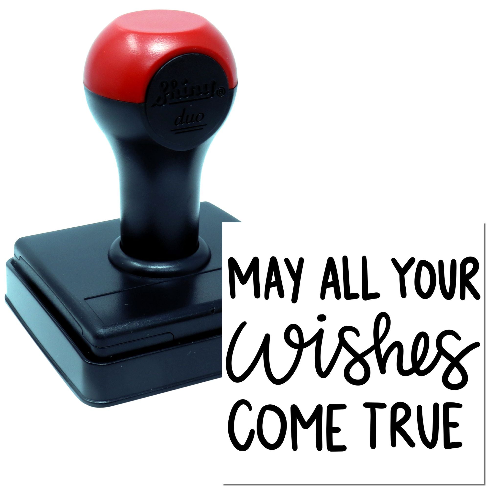 Rubber stamp with May all your wishes come true message for greeting cards, crafts, and custom stamping.