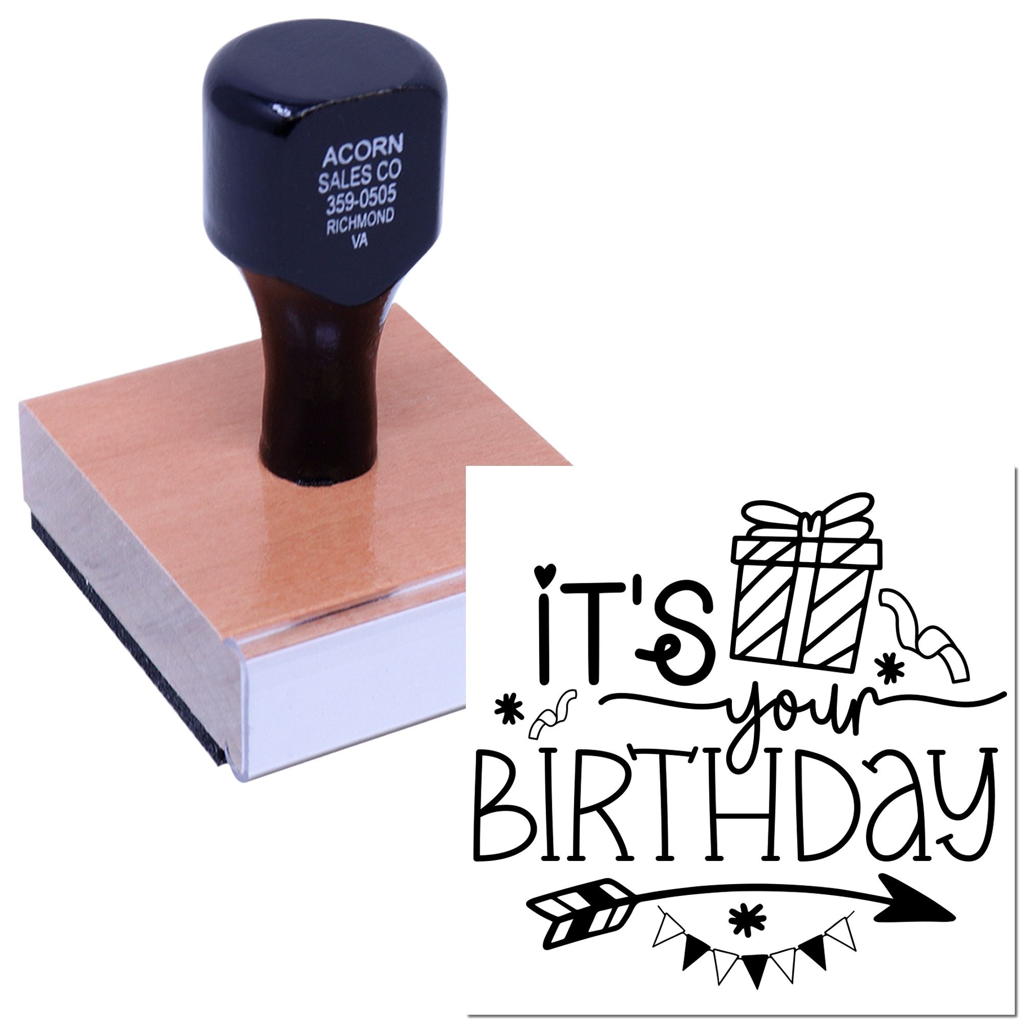 Custom rubber birthday stamp featuring Its your birthday design for handmade cards, gift tags, and party packaging.