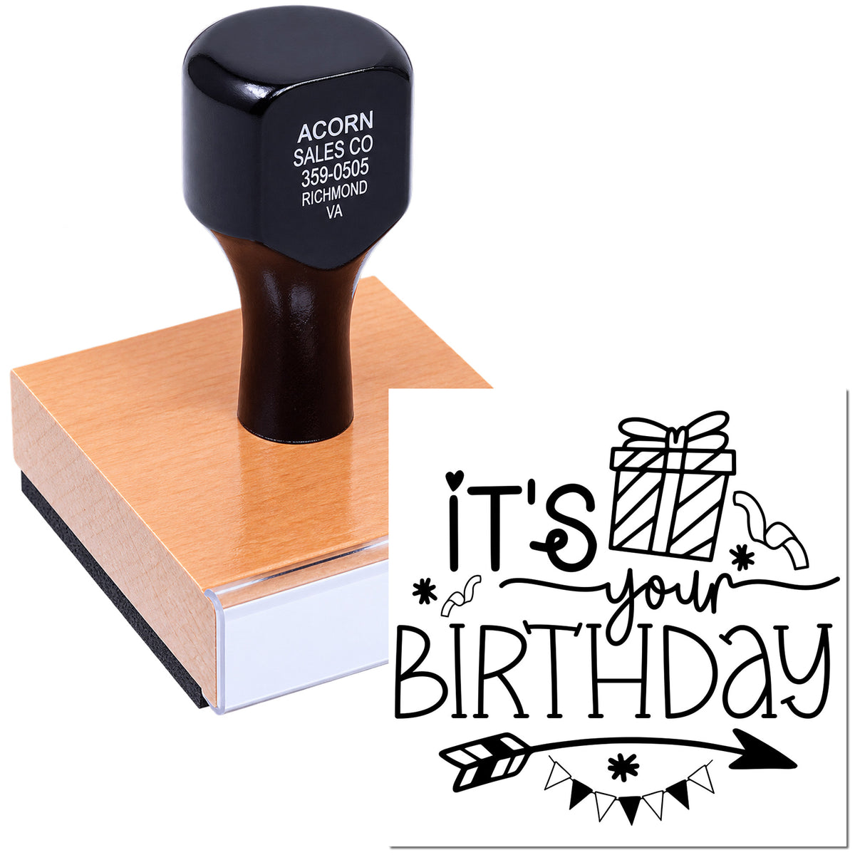 Custom rubber birthday stamp featuring Its your birthday design for handmade cards, gift tags, and party packaging.