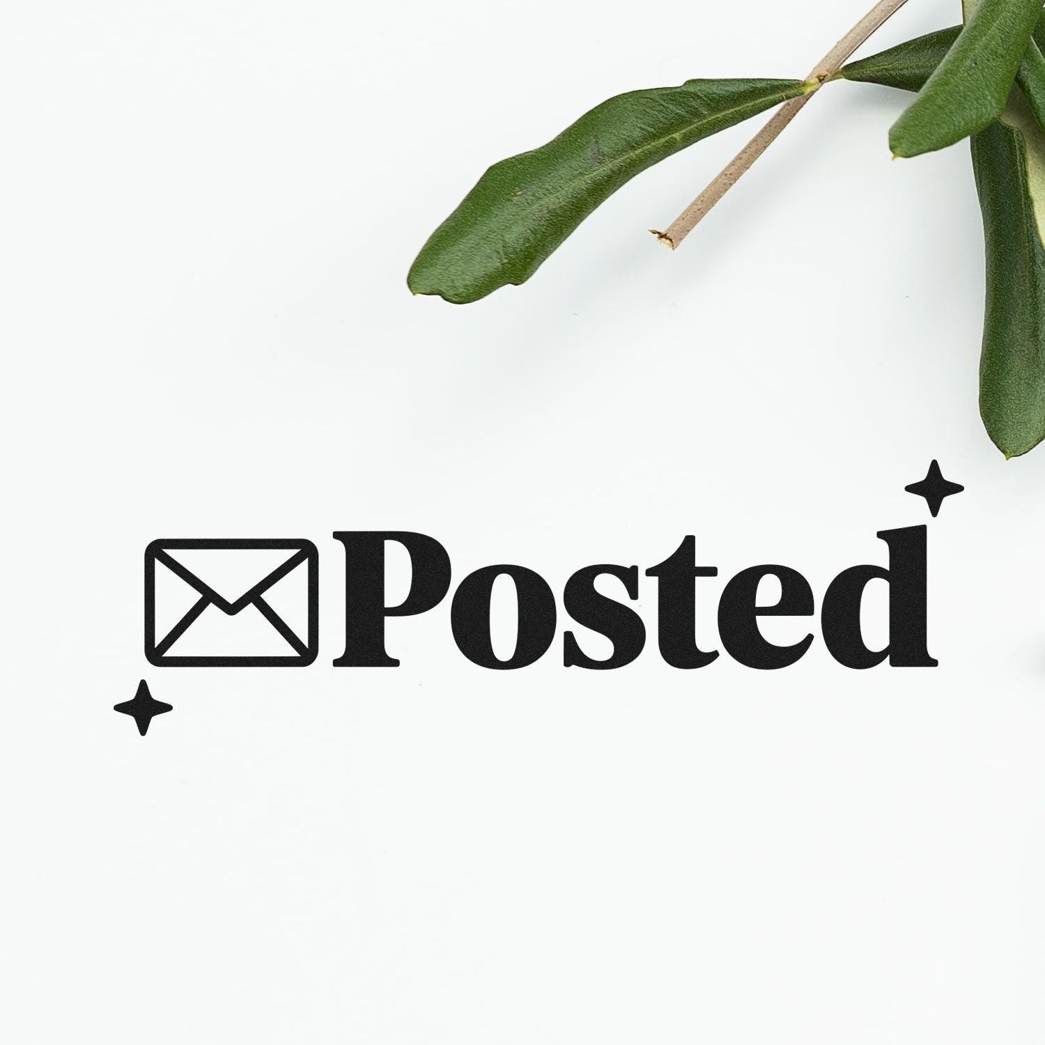 Posted rubber stamp design with envelope icon and stars, ideal for mail, packaging, and business branding.