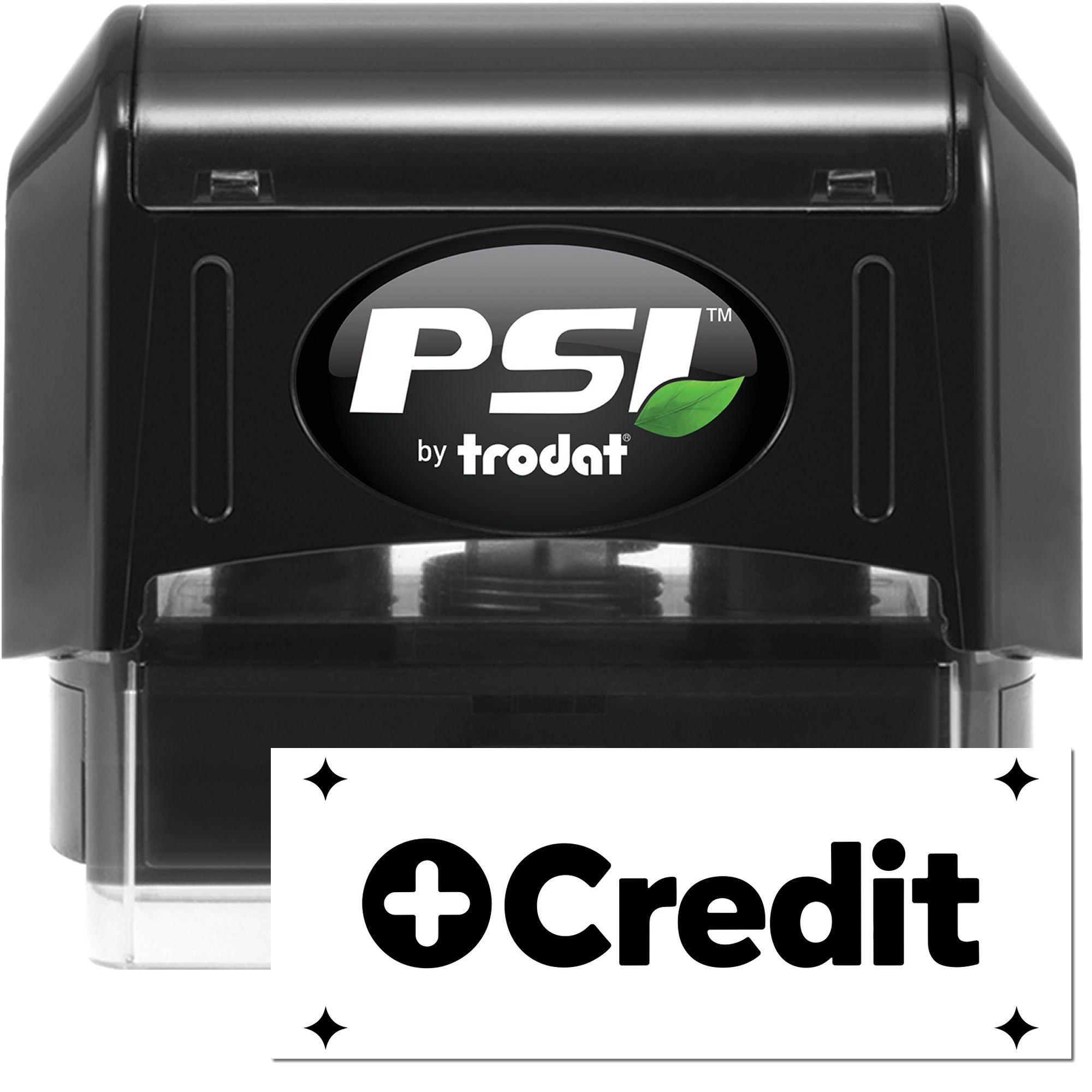 PSI by Trodat self-inking rubber stamp with custom Credit imprint for quick document marking and bookkeeping.