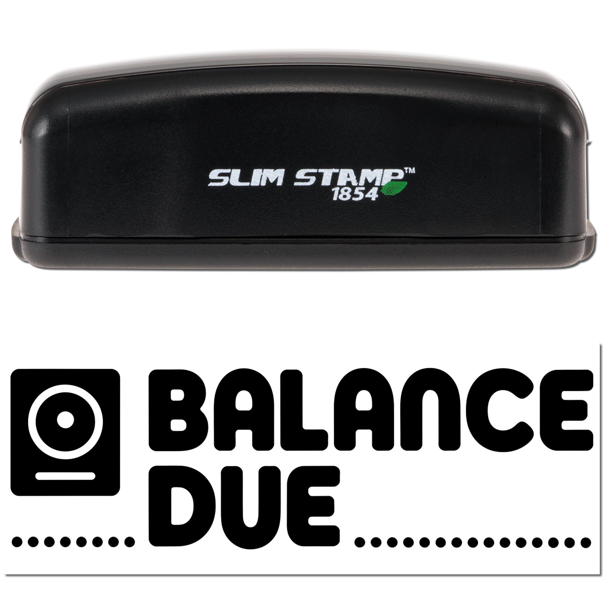 Balance Due self-inking rubber stamp with slim black case for marking invoices, bills, and payment reminders.