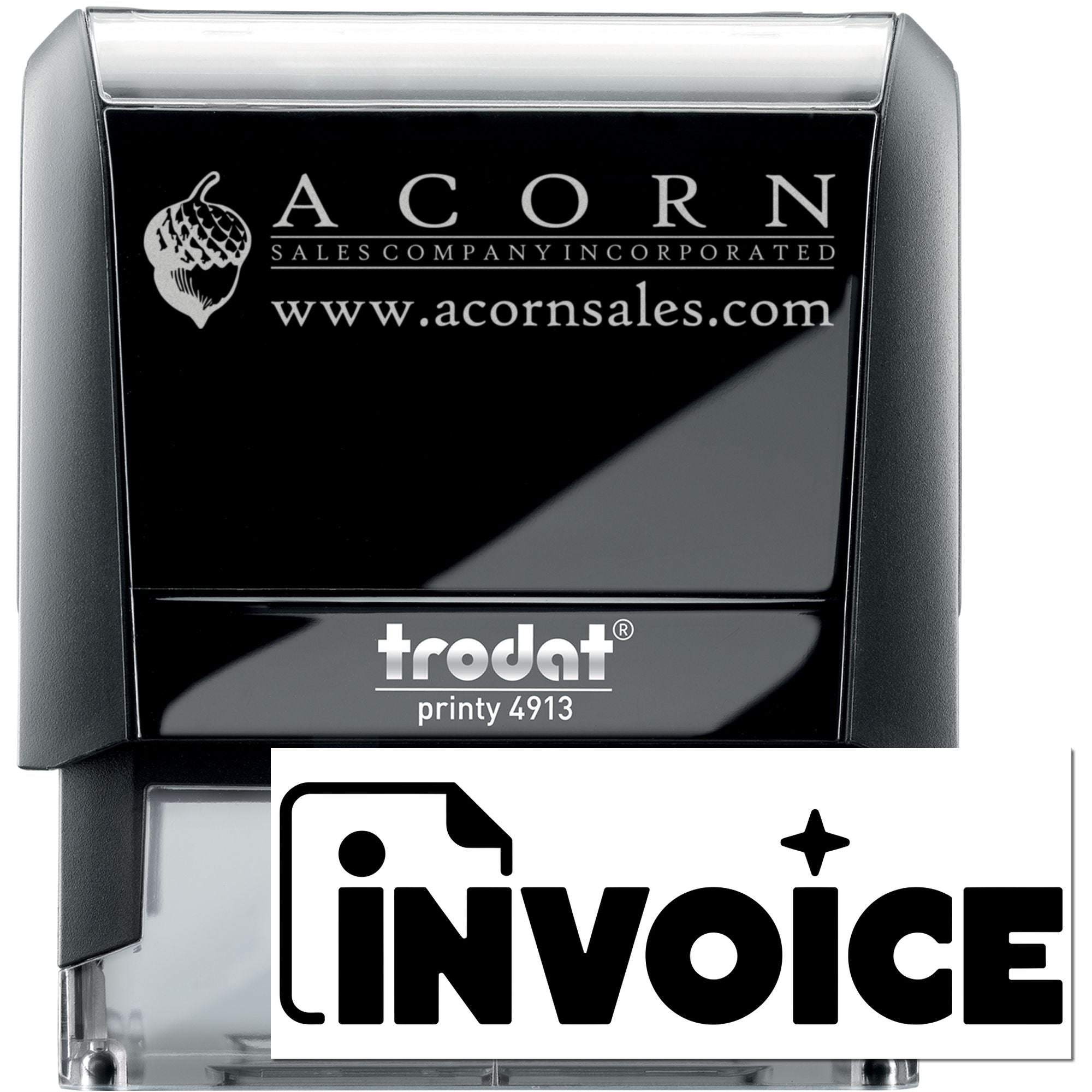 Custom self-inking Trodat Printy 4913 rubber stamp for Acorn Sales Company invoices and branding.