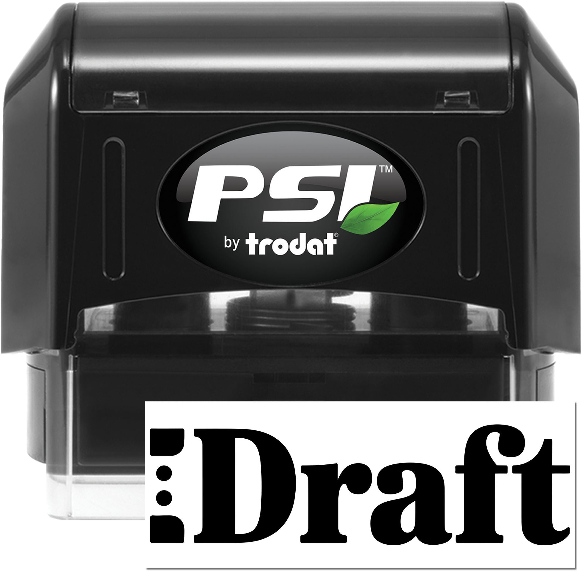 PSI by Trodat self-inking rubber stamp with Draft impression for office document marking and workflow approval.