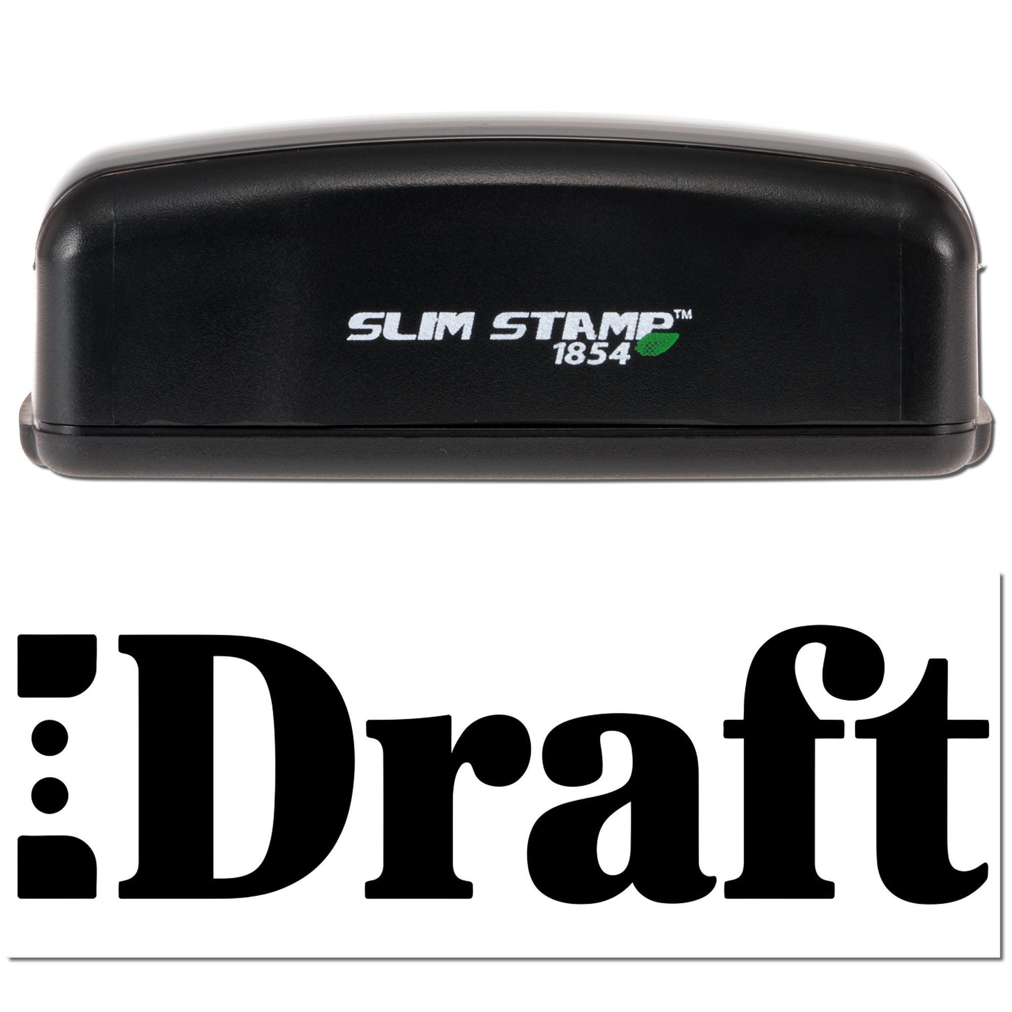 Slim Stamp 1854 self-inking rubber stamp with Draft imprint for marking documents as drafts.