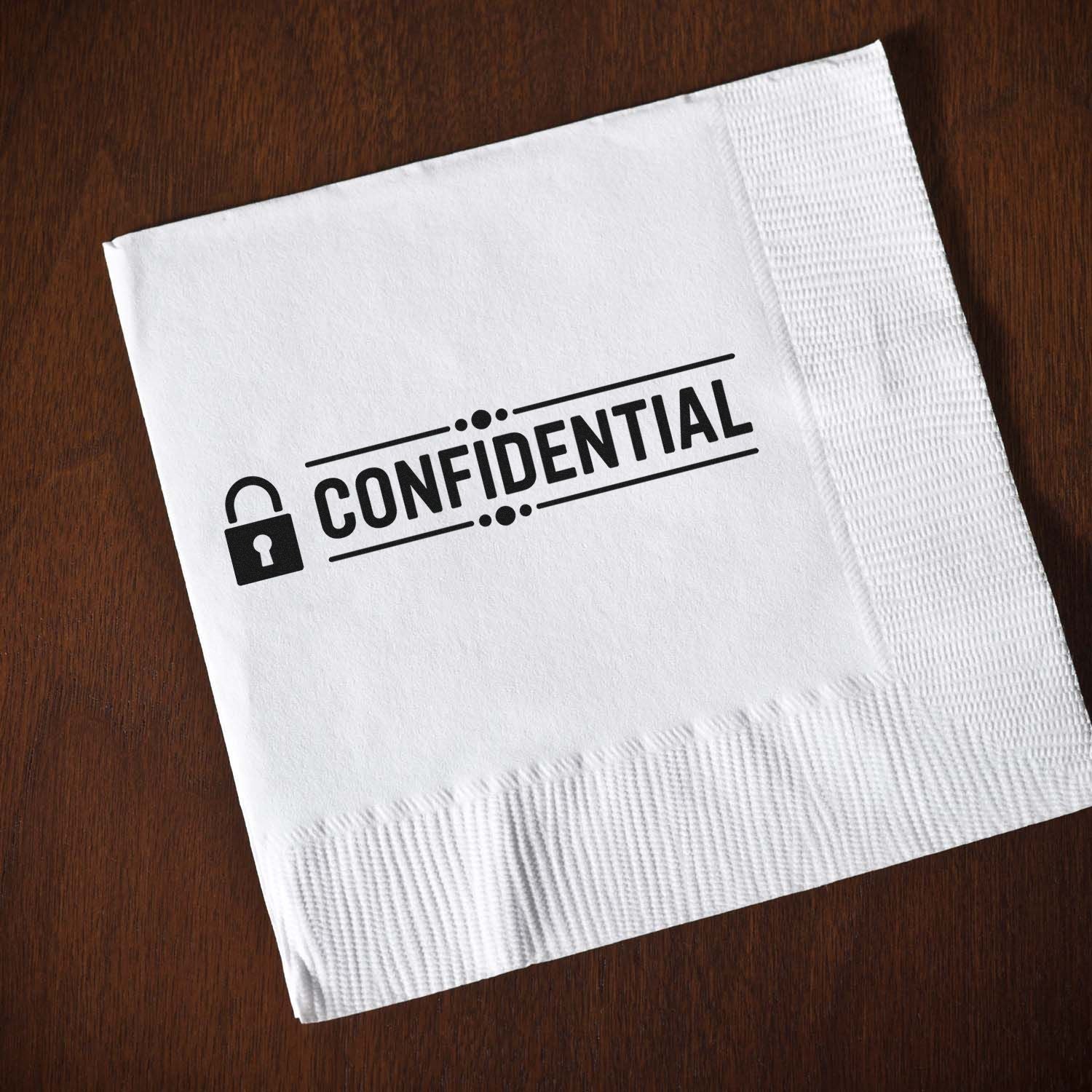 Confidential rubber stamp design on white napkin, ideal for office document security and custom business stamping.