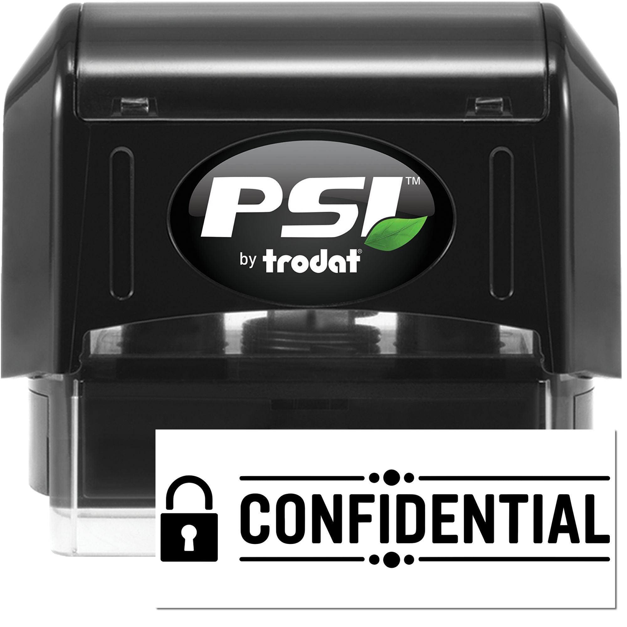 PSI by Trodat self-inking rubber stamp with Confidential imprint and lock icon for secure document marking