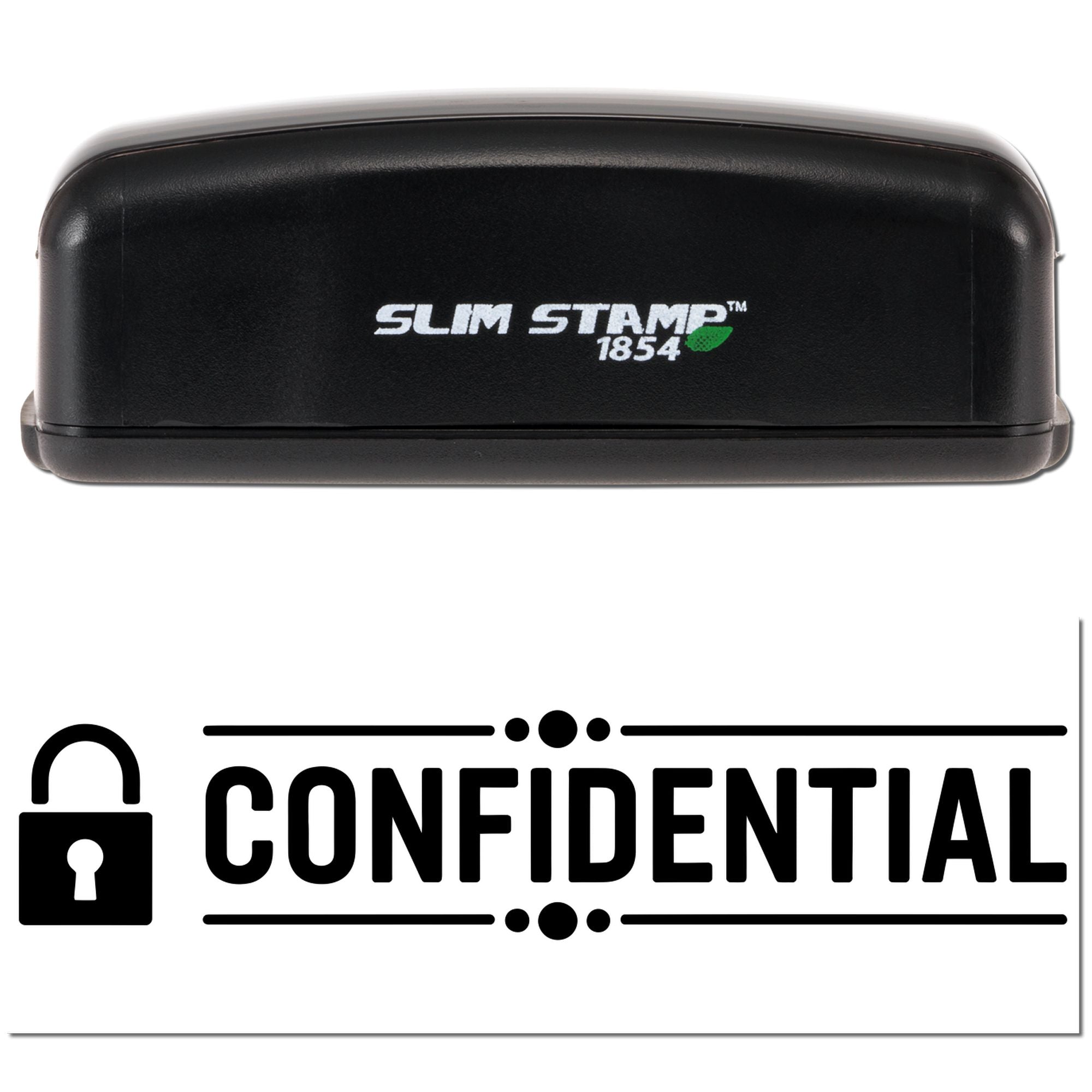Slim Stamp 1854 black self-inking rubber stamp imprinting CONFIDENTIAL with lock icon for secure documents.
