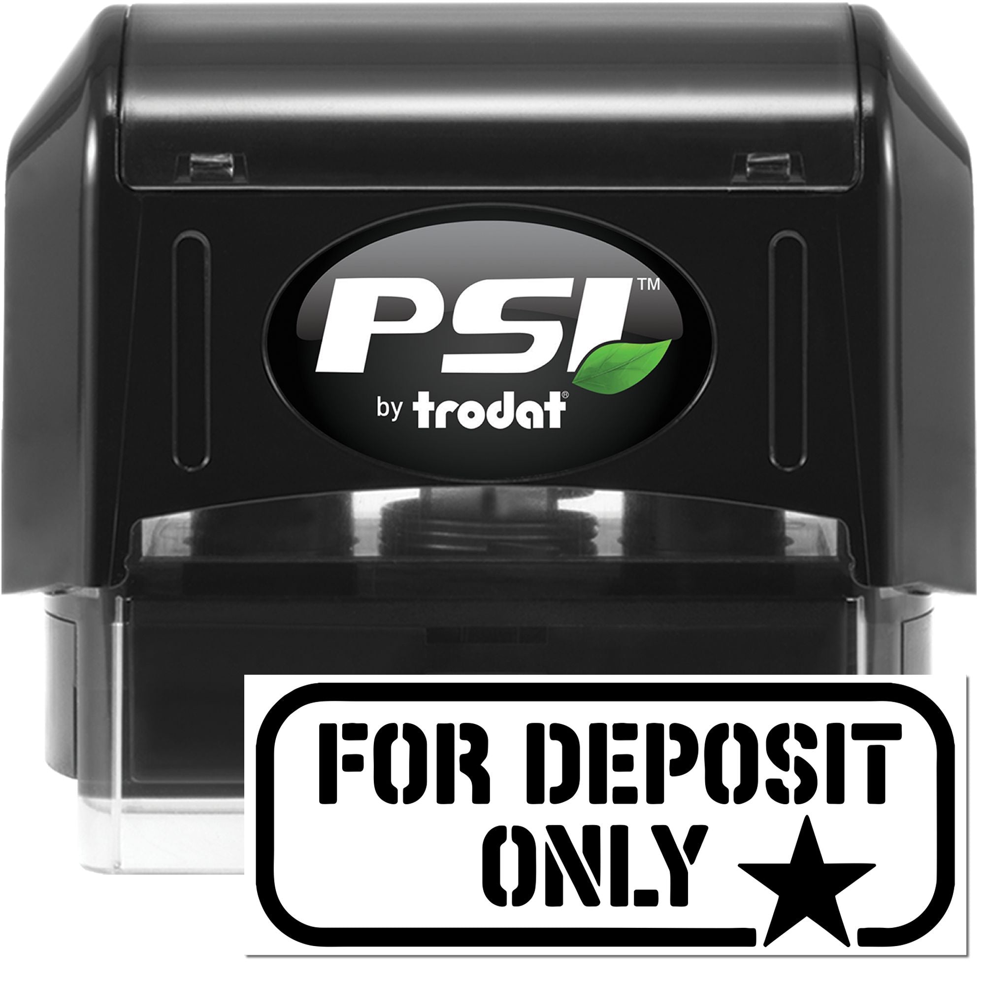 PSI by Trodat self-inking rubber stamp with For Deposit Only imprint for banking and business deposits.