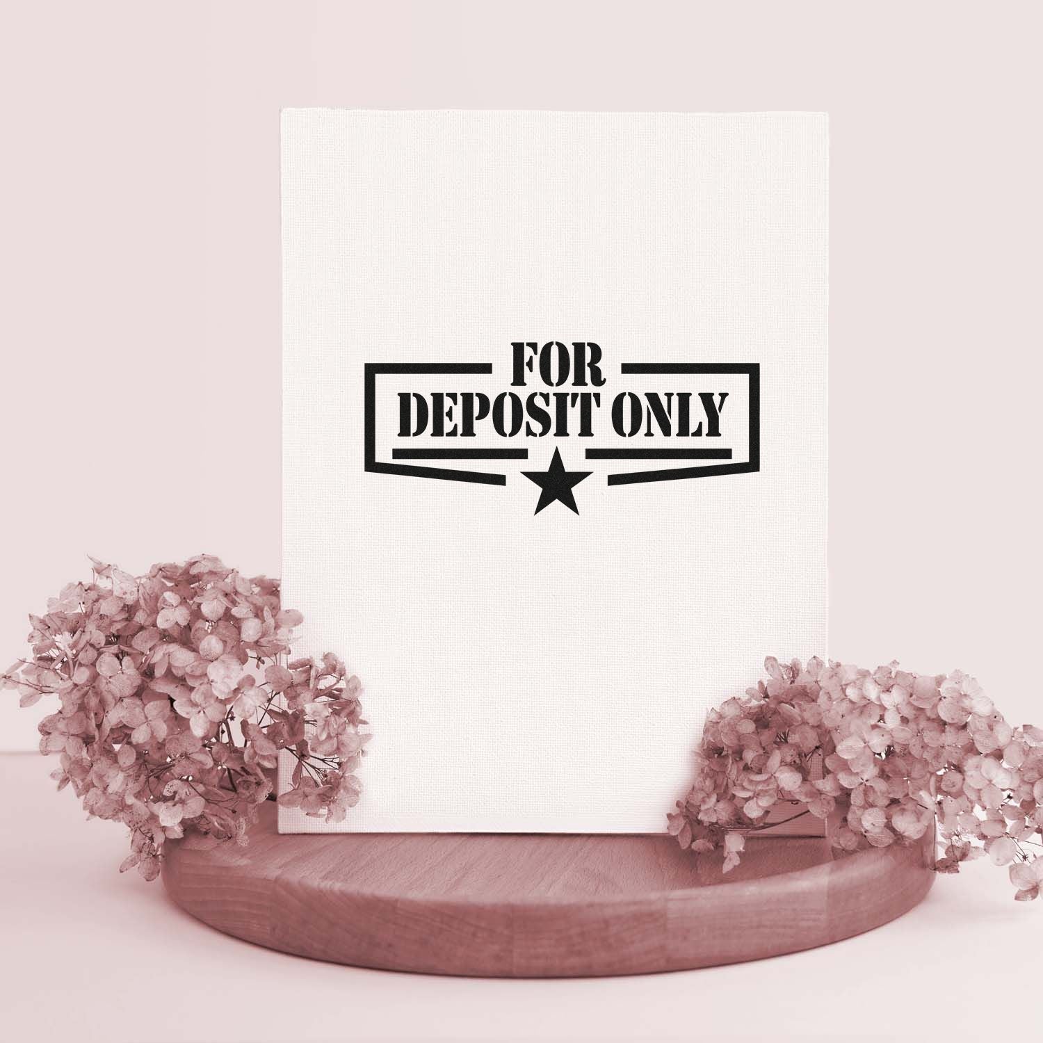 For Deposit Only rubber stamp mockup on white canvas, ideal for bank check endorsement and business accounting.