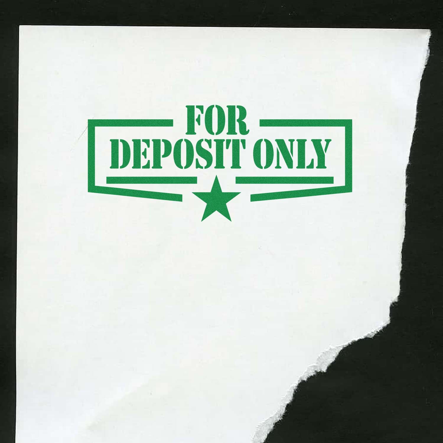 Green For Deposit Only rubber stamp imprint on white paper for banking endorsement.
