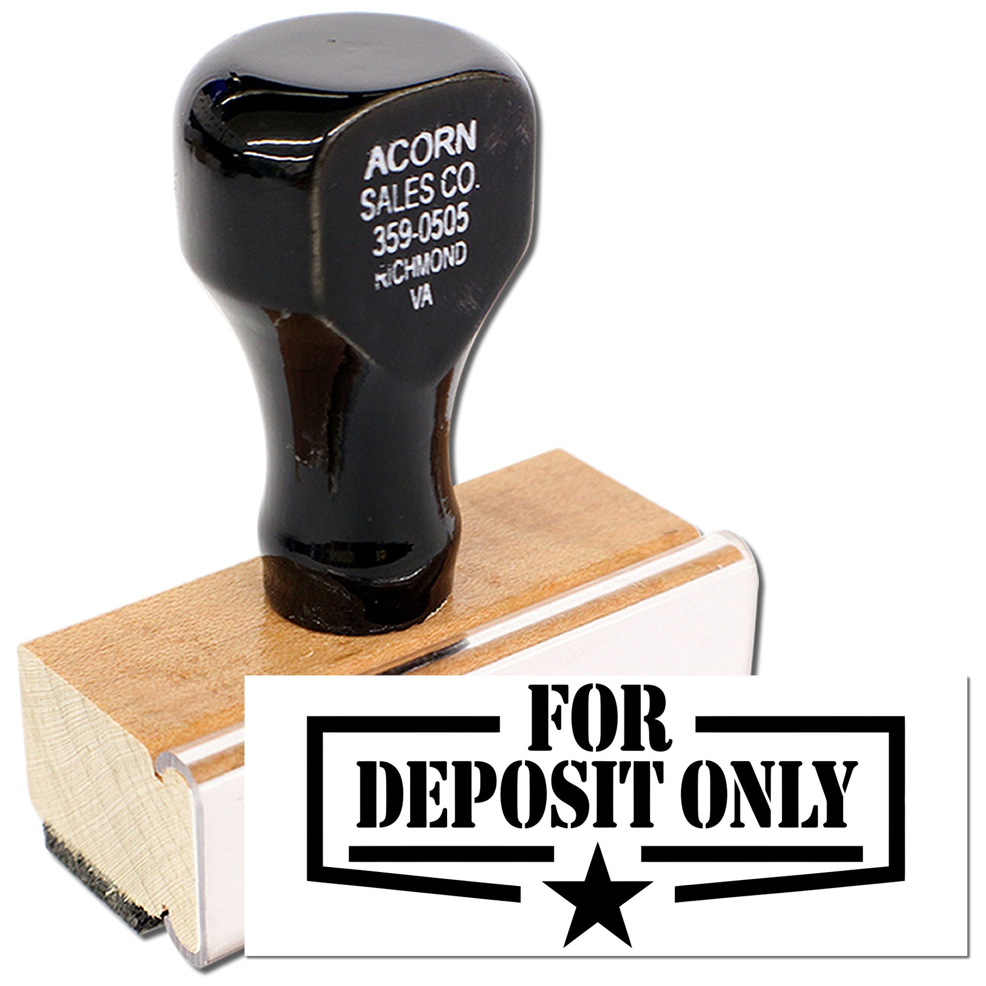 Custom rubber stamp with For Deposit Only imprint for business check endorsement.