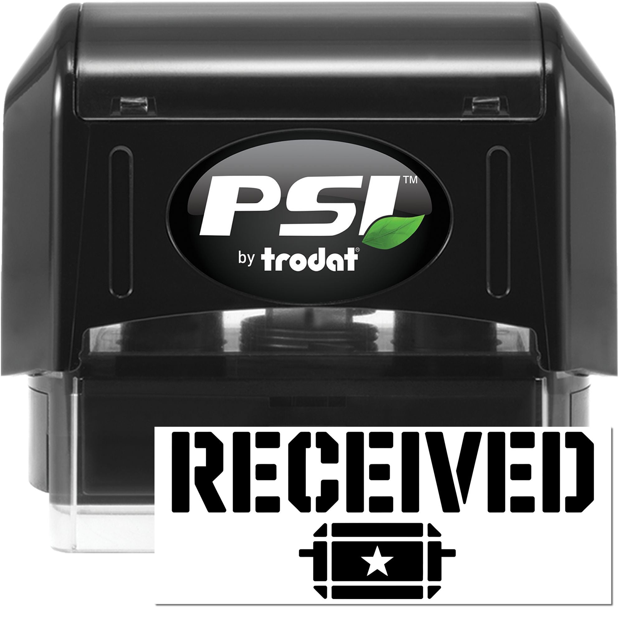 PSI by Trodat Received self-inking rubber stamp for marking incoming mail, documents, and office files.