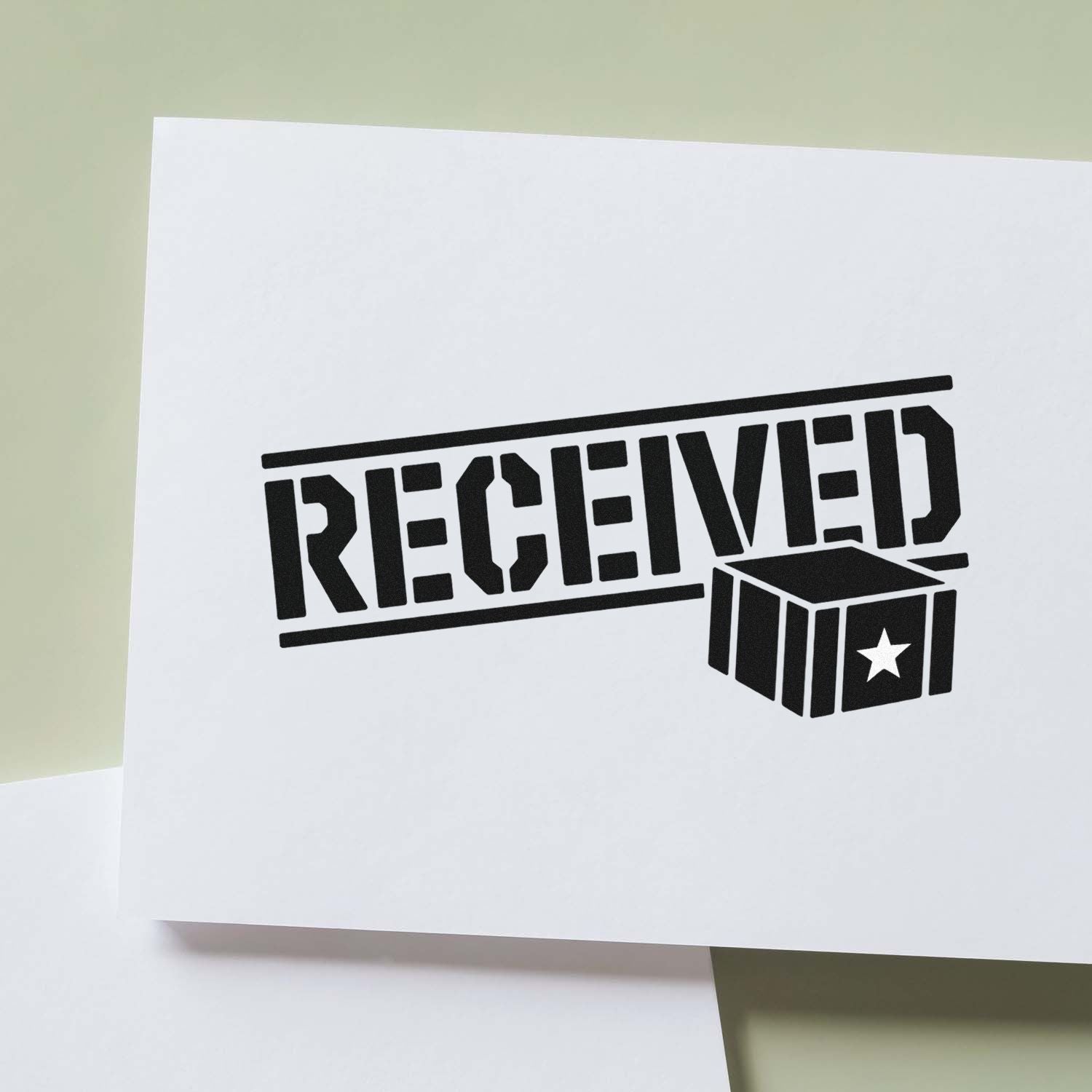 Received rubber stamp imprint on white paper, ideal for office mailroom document processing and approval tracking.