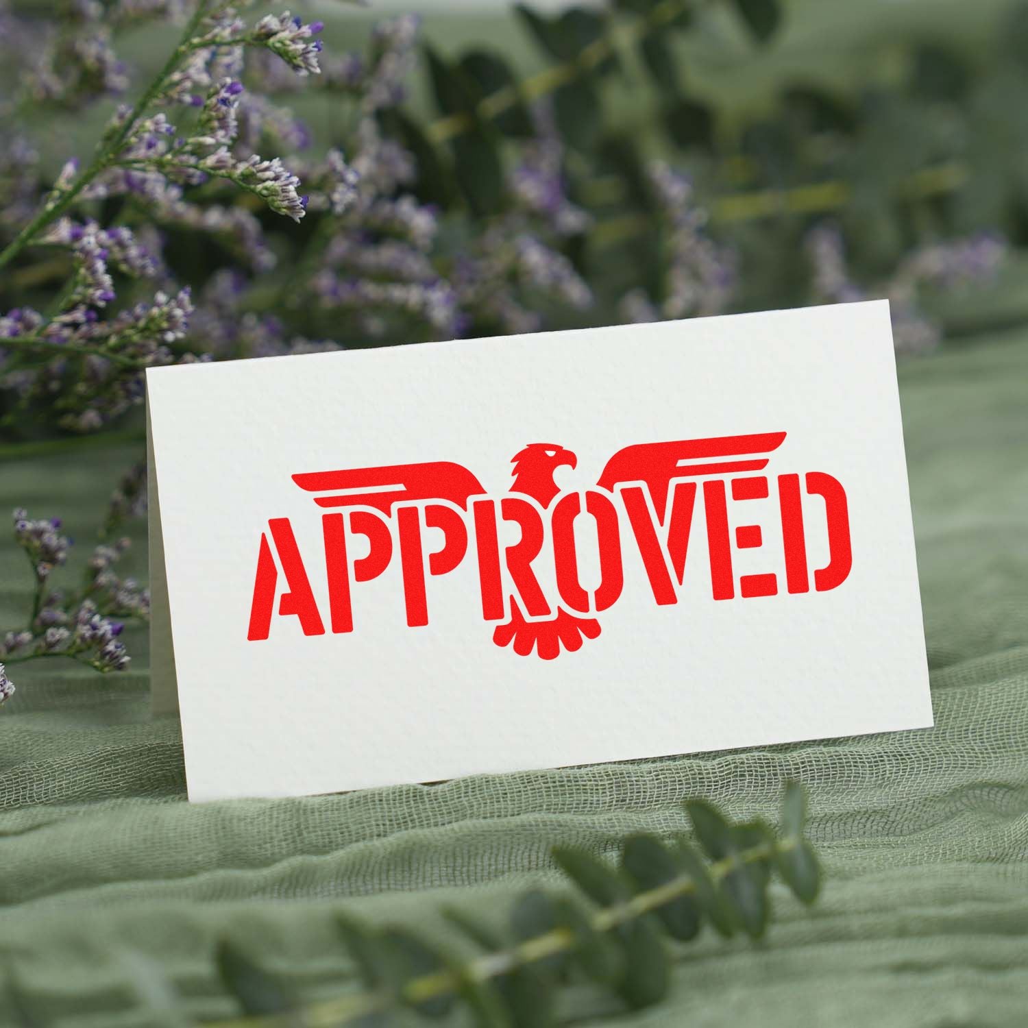 Approved rubber stamp design with eagle emblem for office documents, business approvals, and custom stamping.