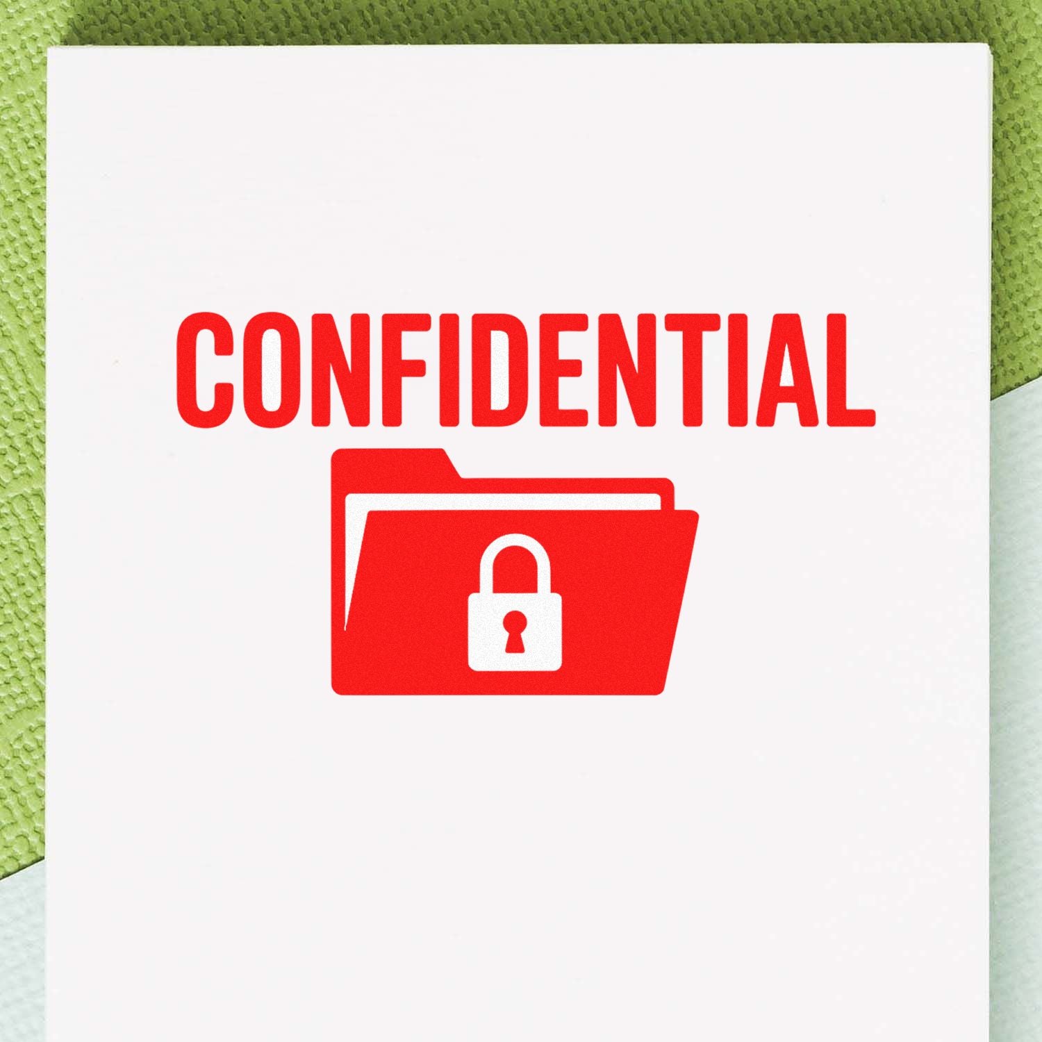 Confidential rubber stamp design with locked folder icon for secure document labeling and office file protection.