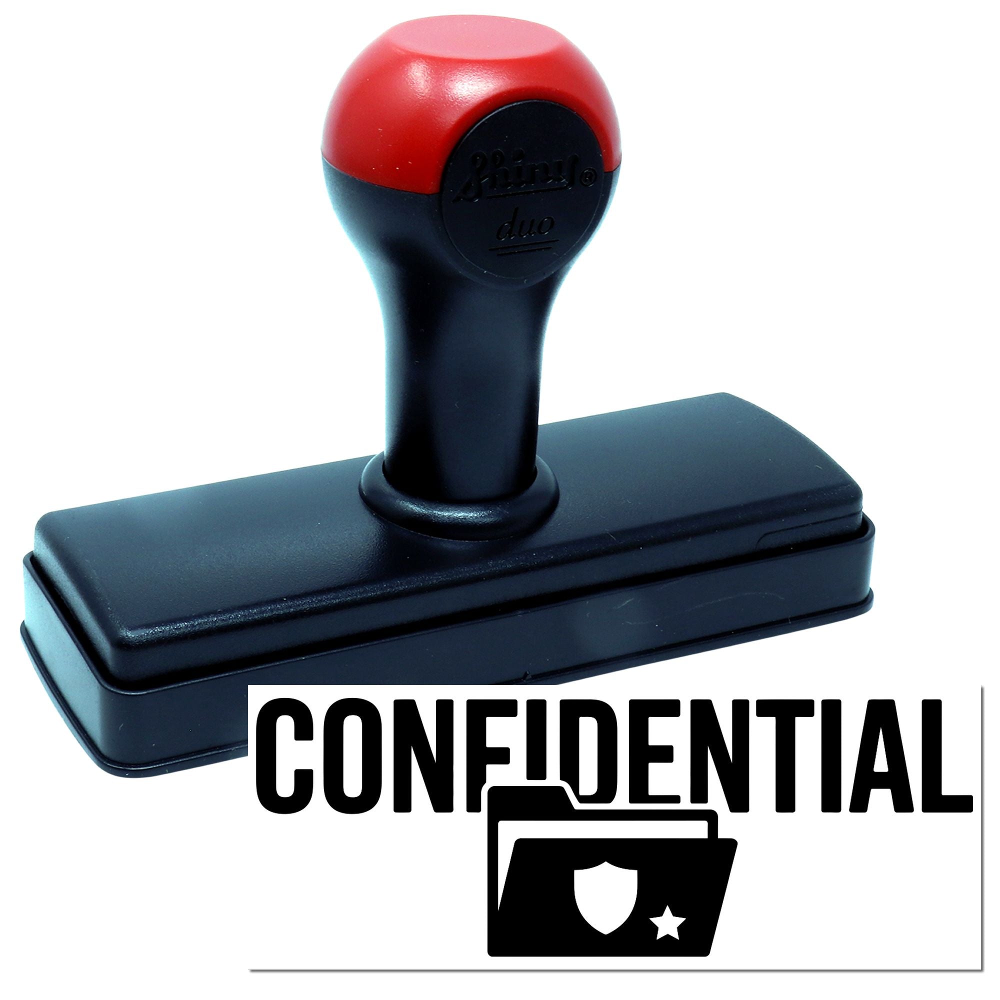 Confidential self-inking rubber stamp for marking secure office documents and file folders
