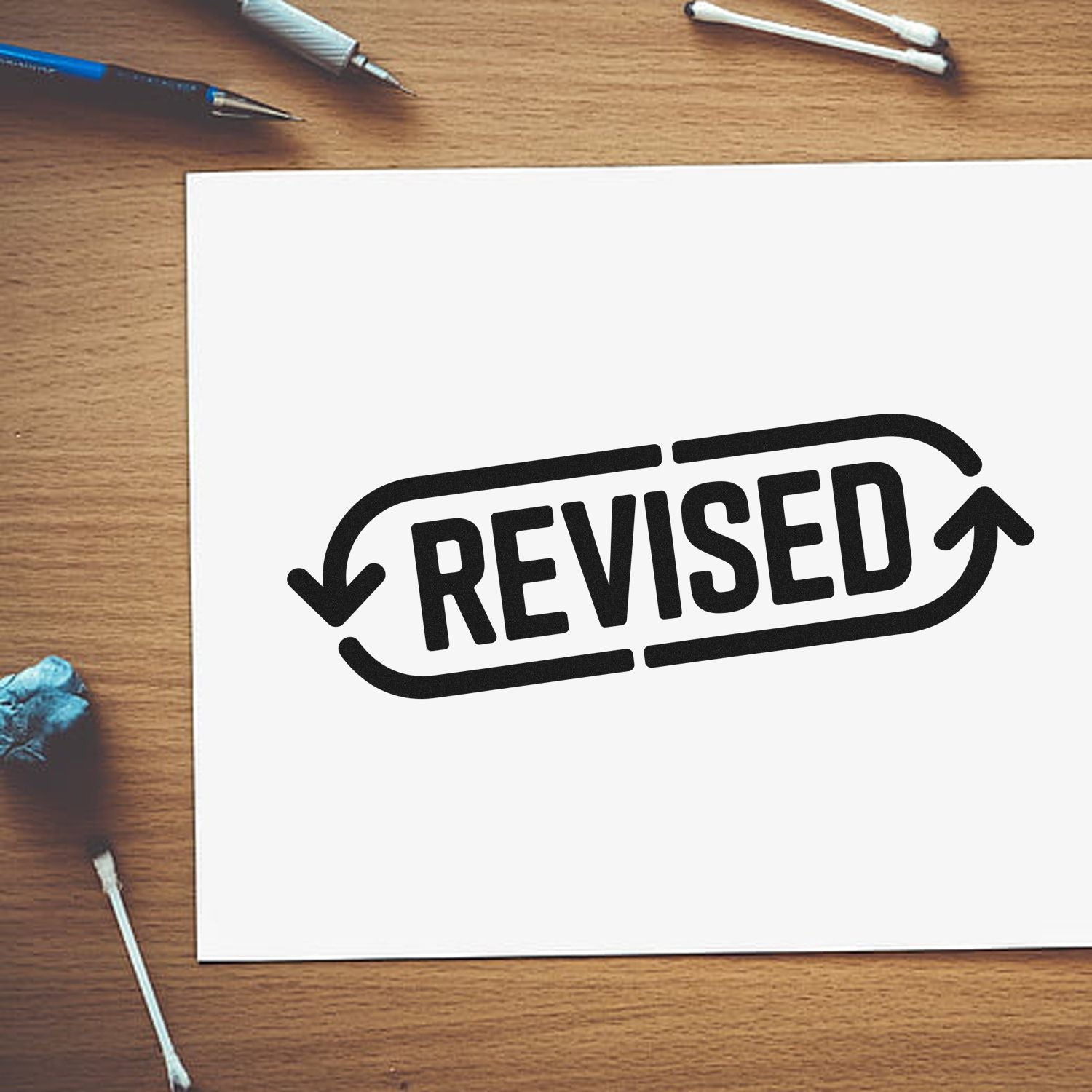Revised rubber stamp design for document approval, editing, and office paperwork.