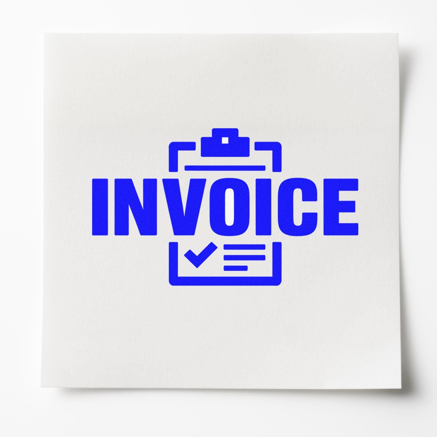 Blue invoice rubber stamp design with clipboard icon for accounting, billing, and business document approval.
