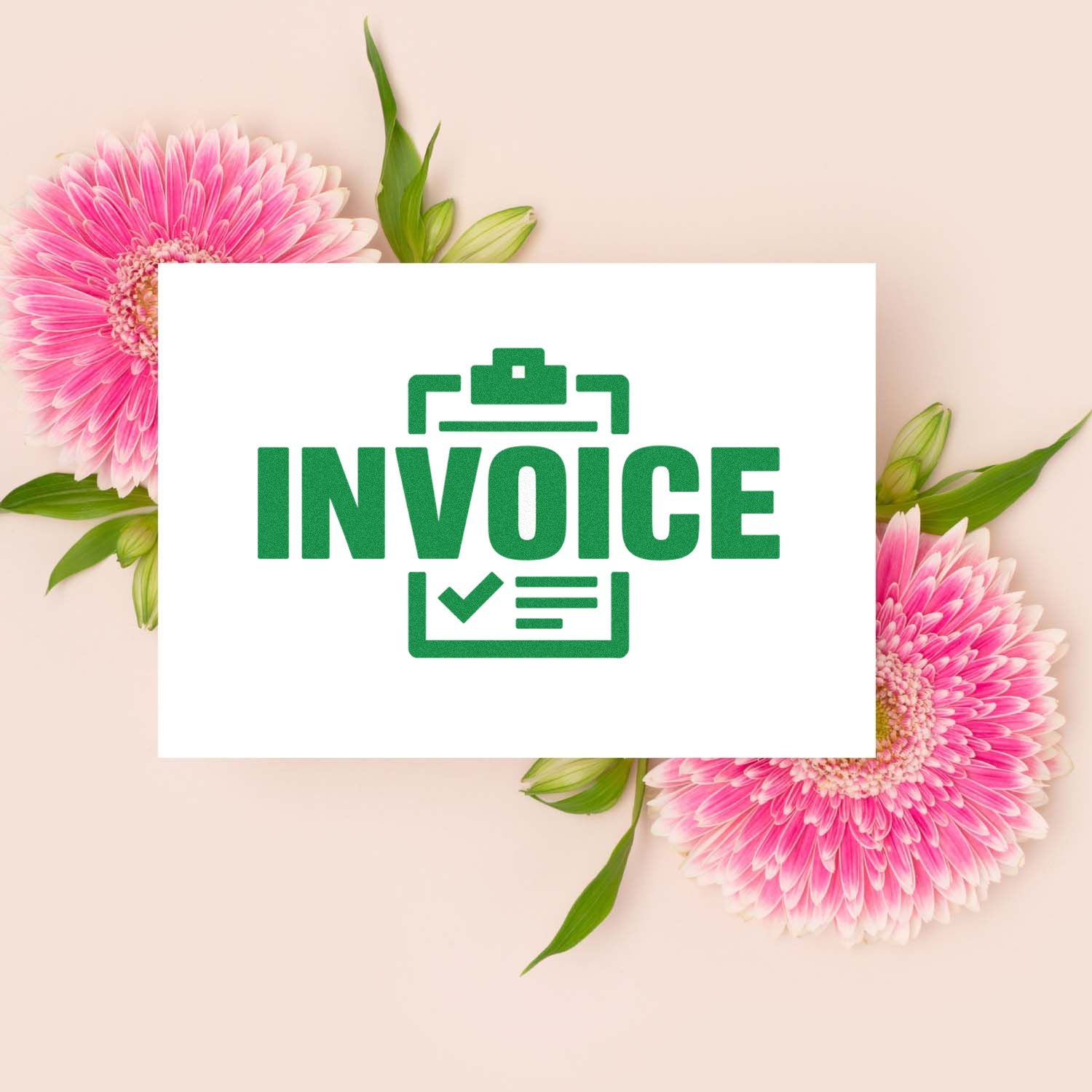 Invoice rubber stamp design with clipboard check icon, ideal for accounting, billing, and document approval.