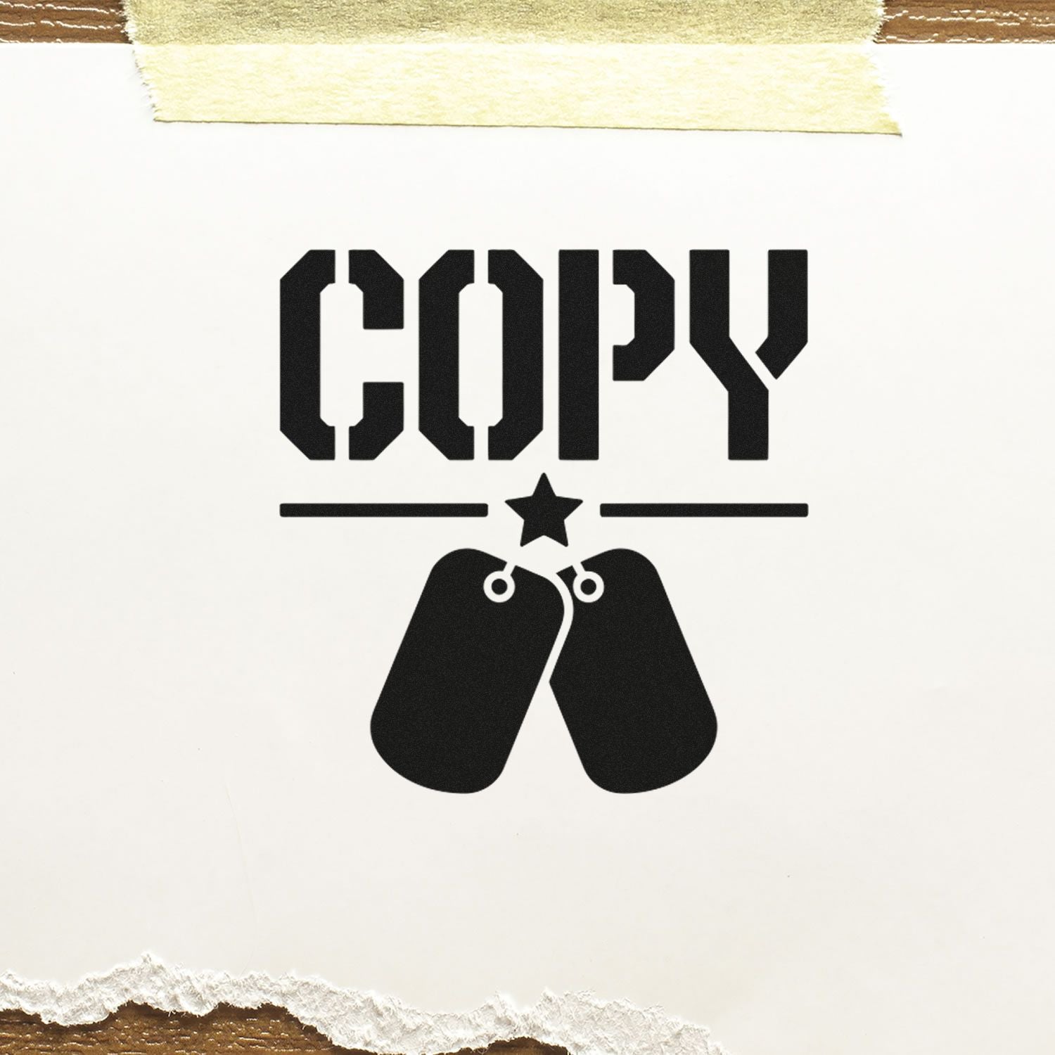Copy rubber stamp design with military dog tags icon, ideal for marking duplicate documents or file copies.