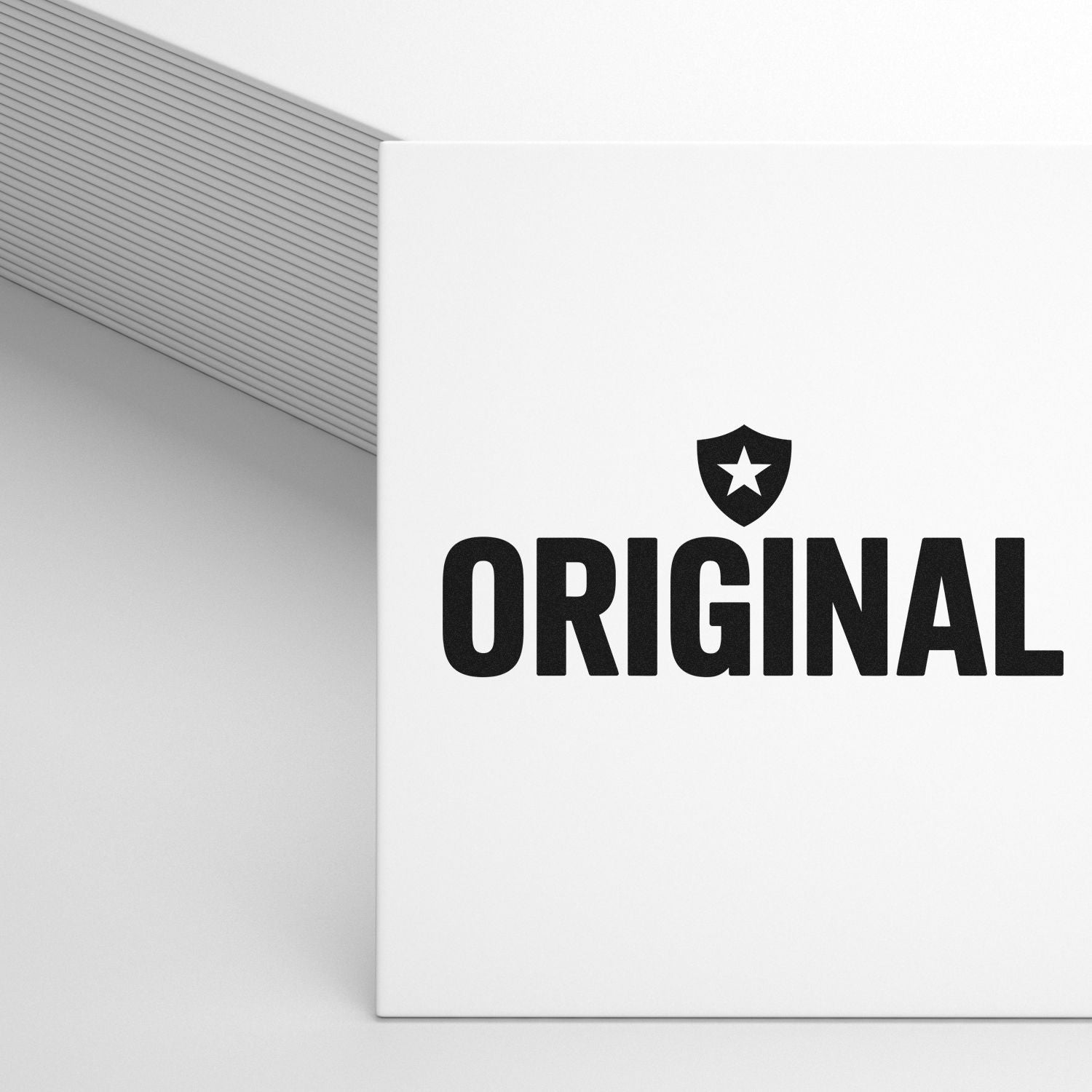 Original rubber stamp design with shield star icon for authentic branding and document marking.