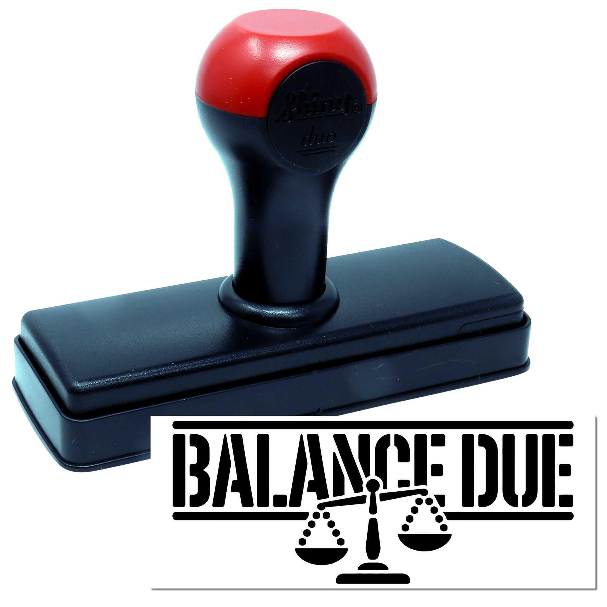 Self-inking Balance Due rubber stamp for invoicing, billing, and accounting paperwork.