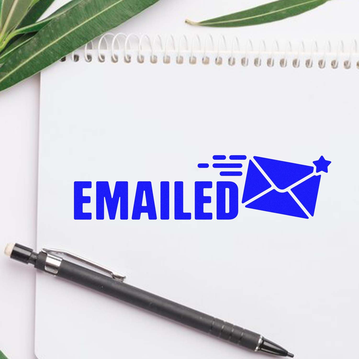 Custom rubber stamp EMAILED with envelope icon for marking documents, mail, and business correspondence.
