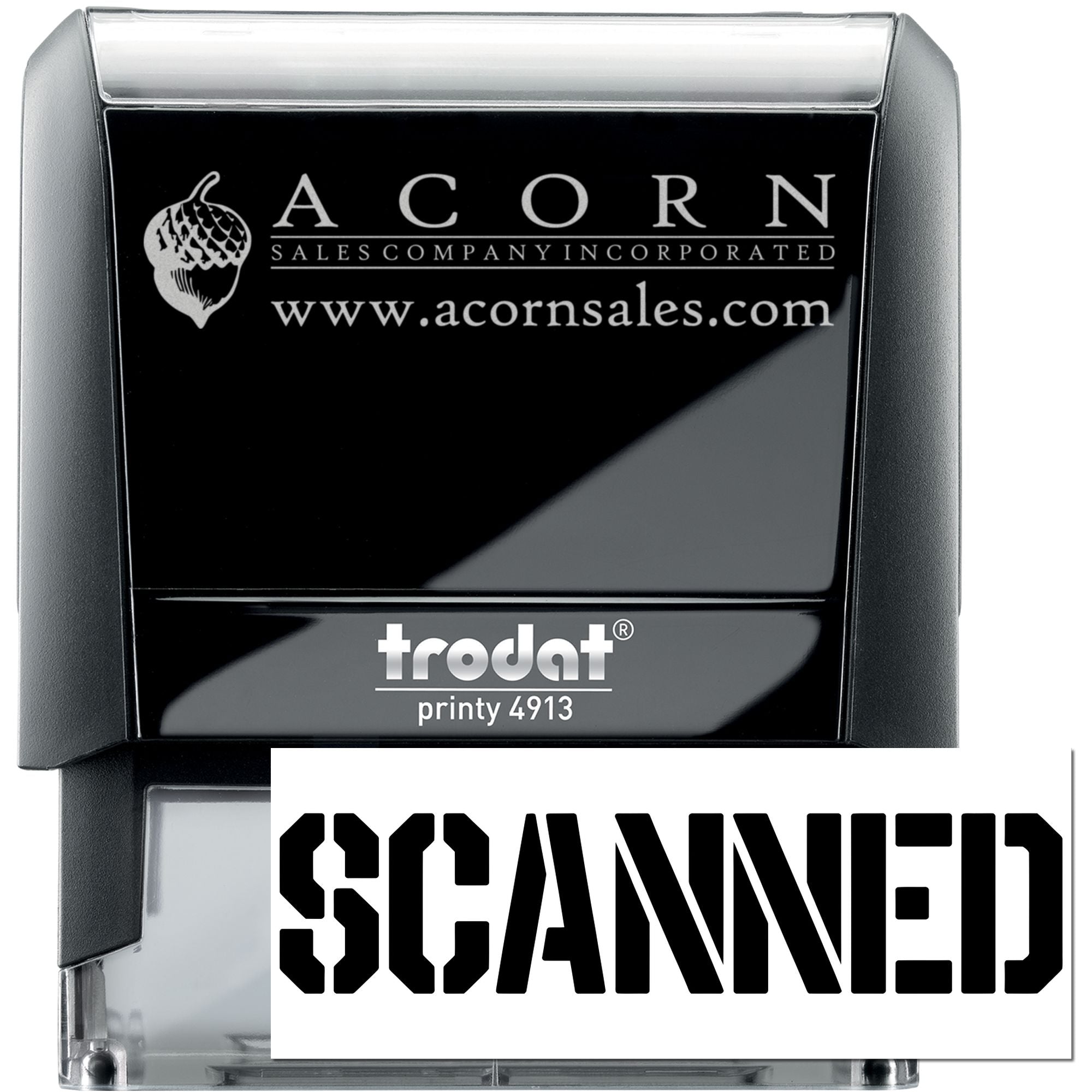 Custom Trodat Printy 4913 self-inking business rubber stamp proof for Acorn Sales Company Incorporated with logo and website.