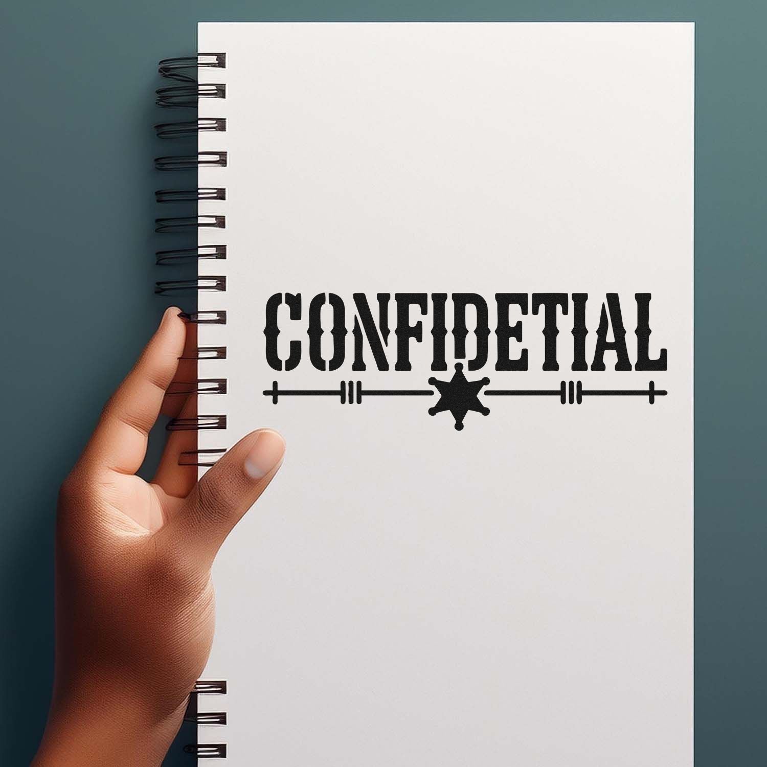 Confidential rubber stamp design on a notebook cover, ideal for office document marking and privacy labeling.