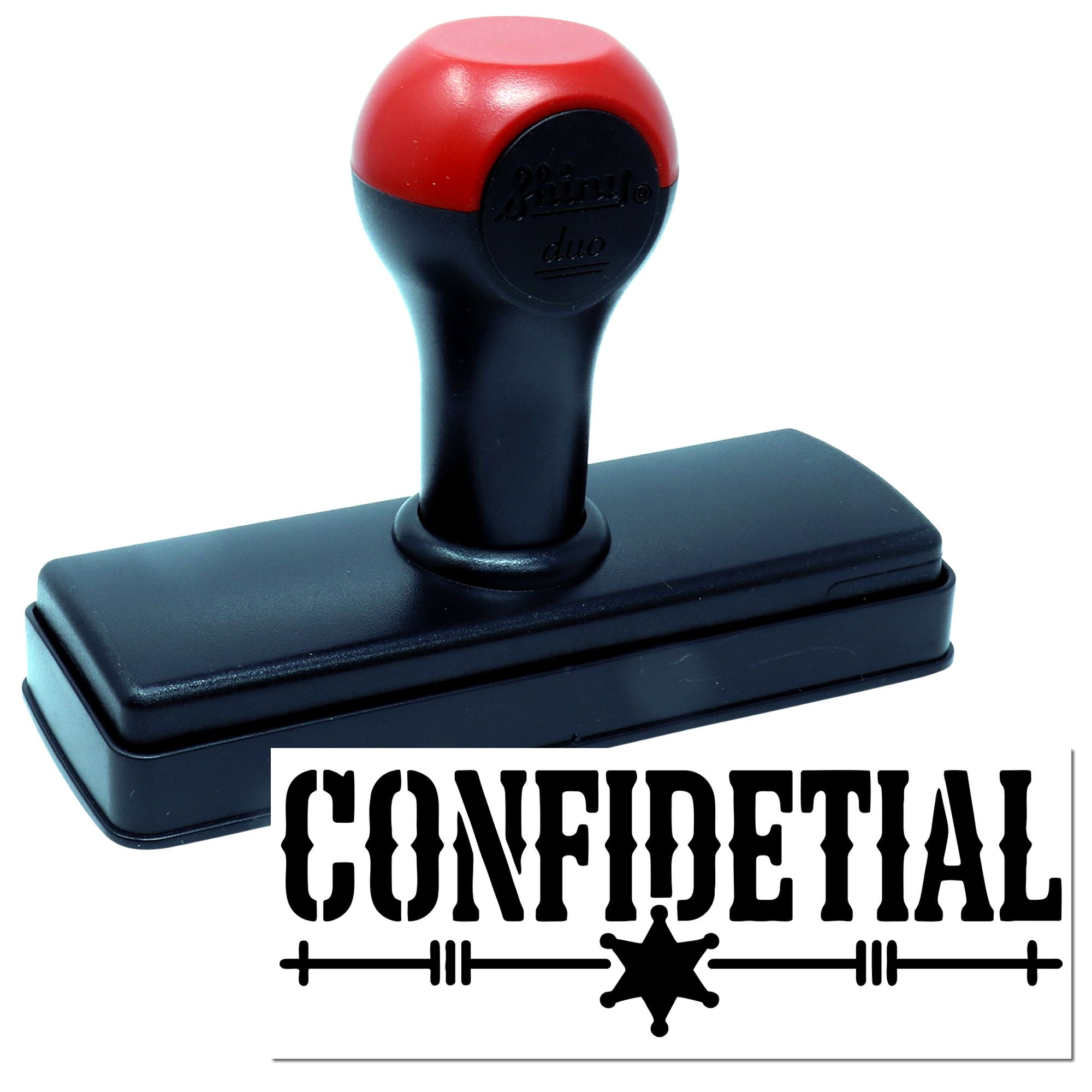 Confidential self-inking rubber stamp for marking sensitive documents and office files.
