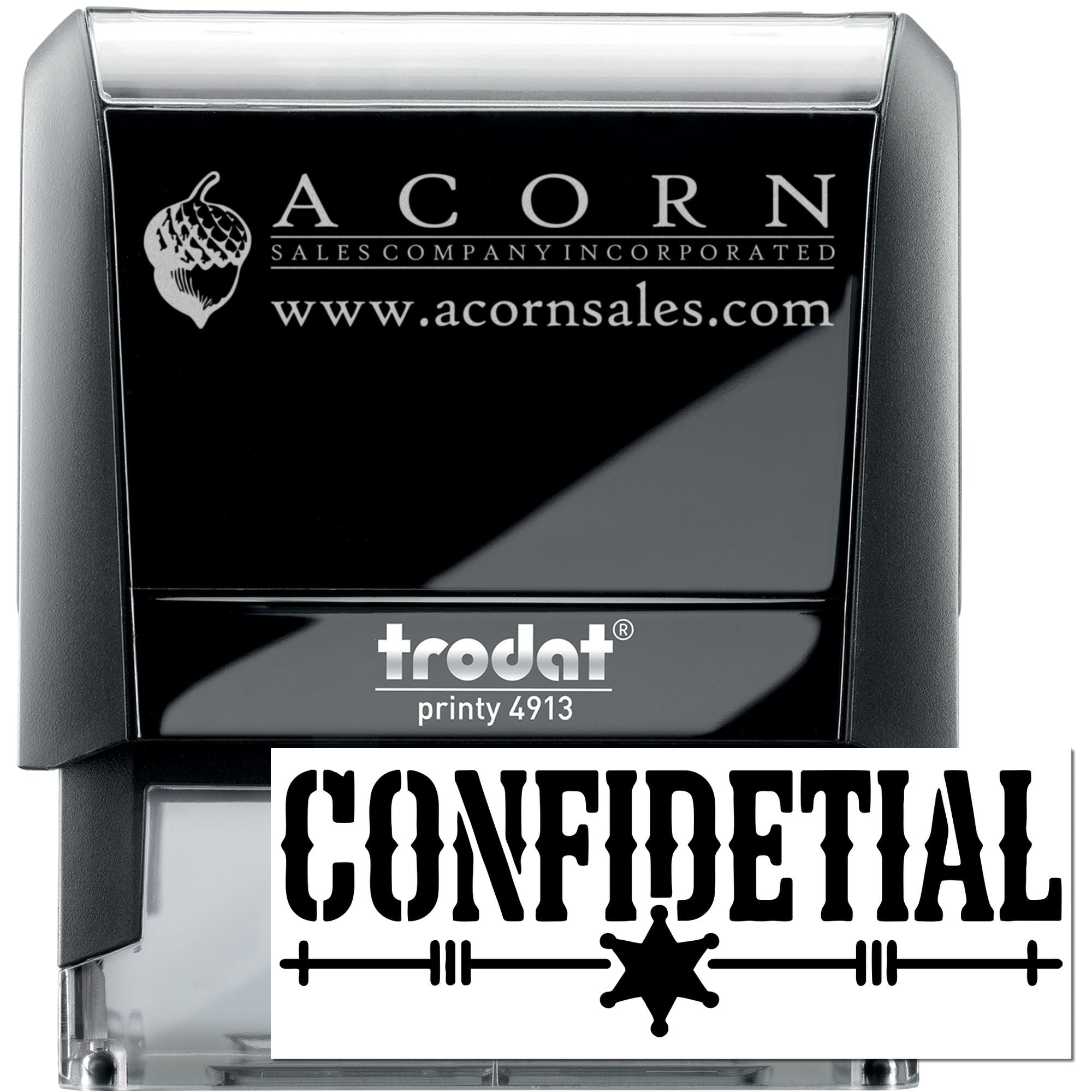 Custom self-inking confidential rubber stamp for marking private documents, Trodat Printy 4913 style.