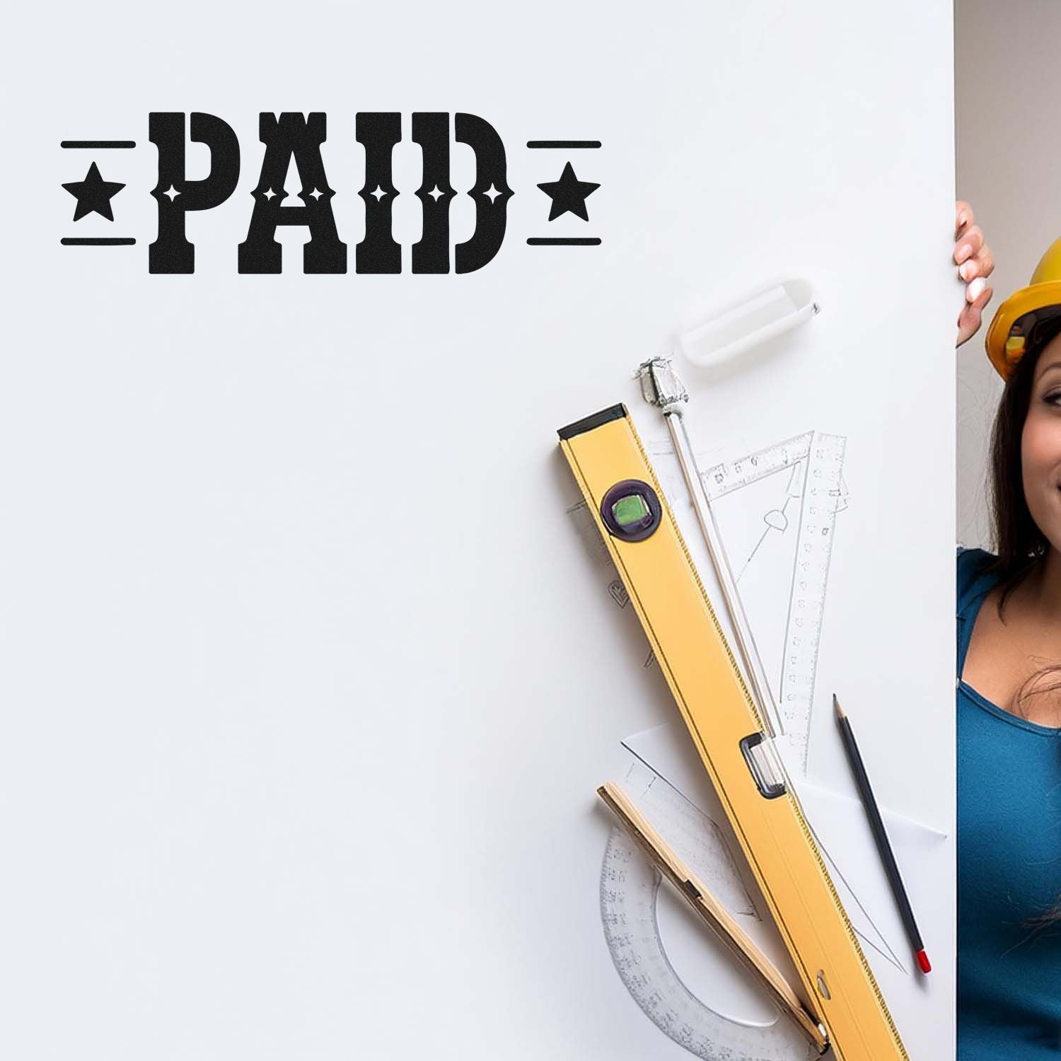 Custom PAID rubber stamp design for invoices, receipts, and document approval, shown on a clean office-style mockup.