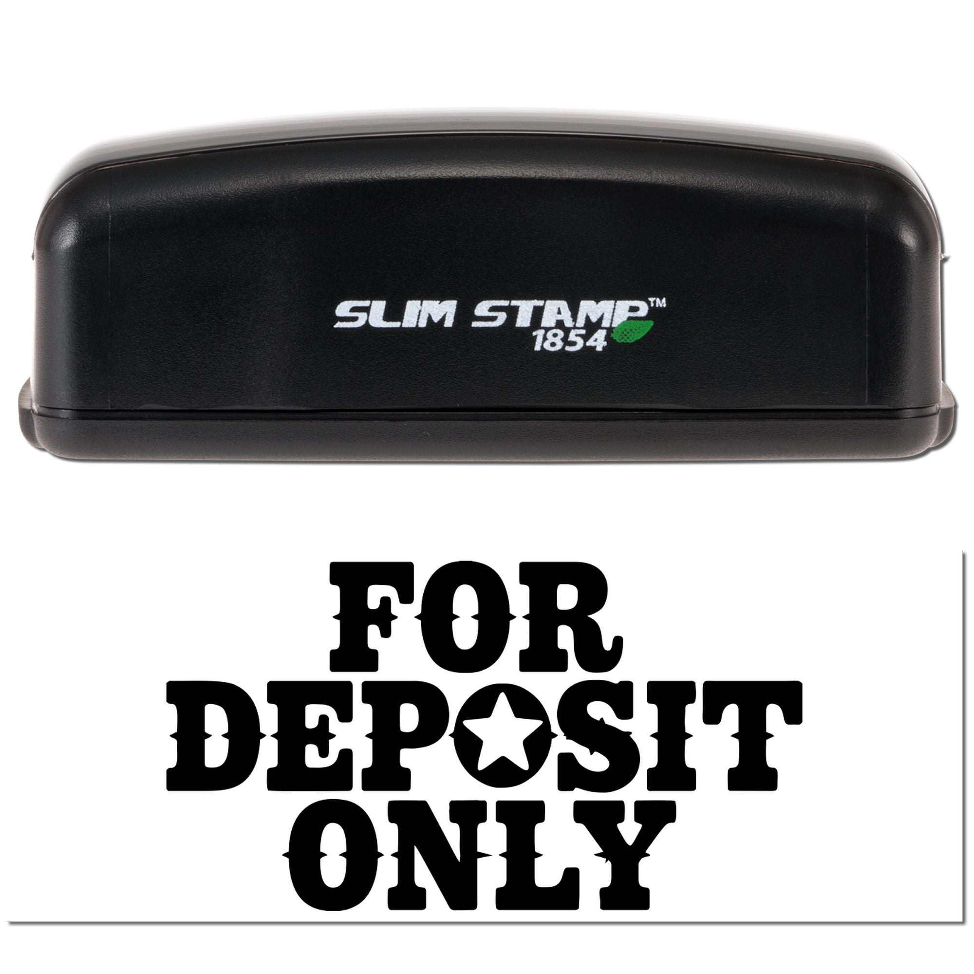 Slim Stamp 1854 rubber stamp with For Deposit Only imprint for bank deposit endorsement and check processing.