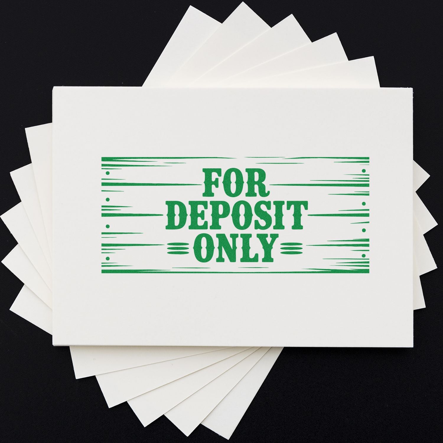 For Deposit Only rubber stamp impression on white paper, ideal for check endorsement and bank deposit processing.