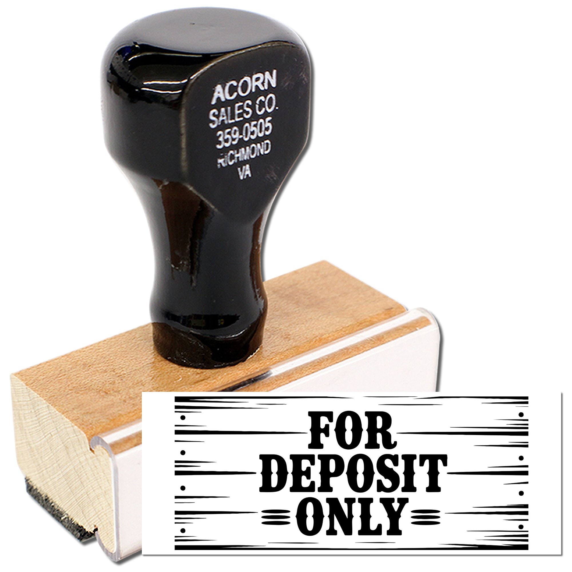 Custom business rubber stamp with For Deposit Only imprint for endorsing checks and bank deposits.