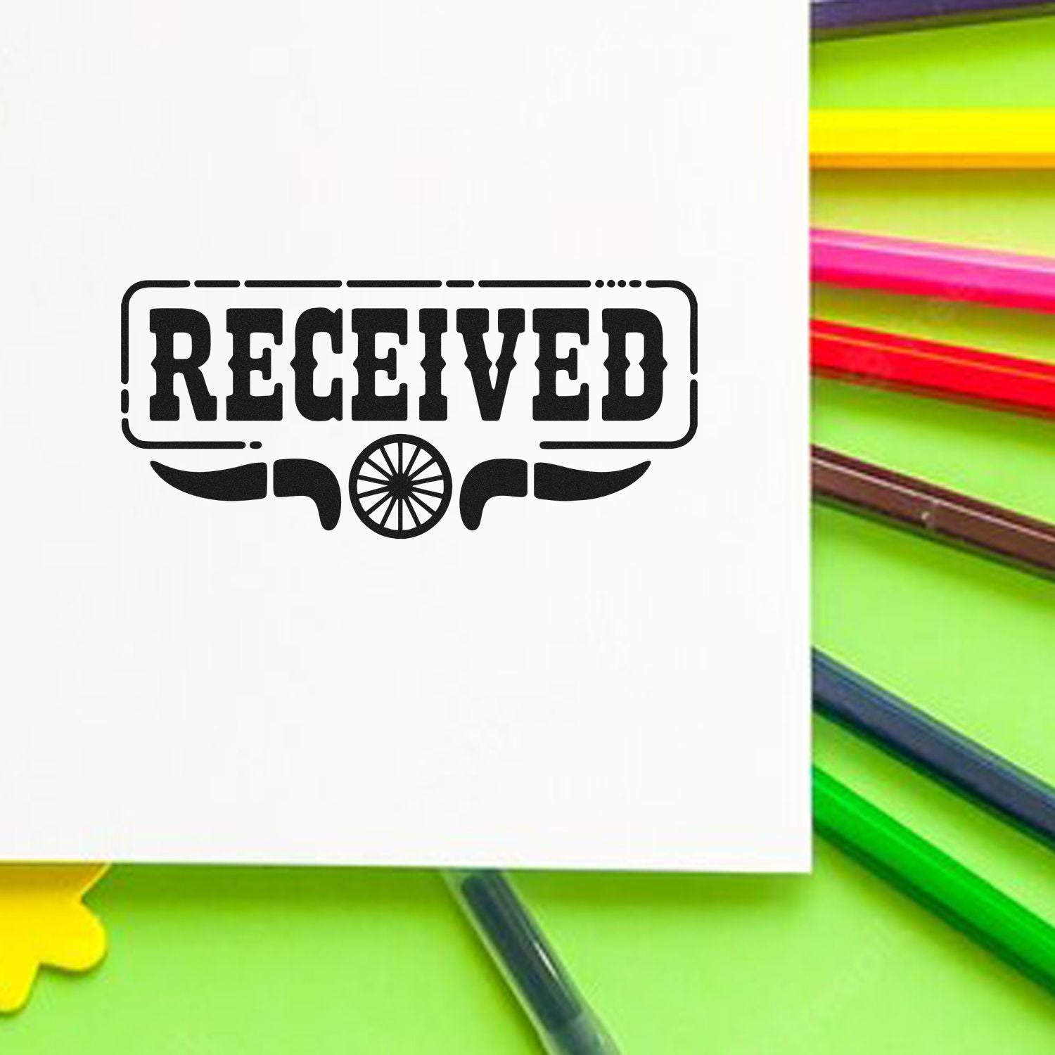 Received rubber stamp impression on paper, bold office-style mark for mail and document processing.