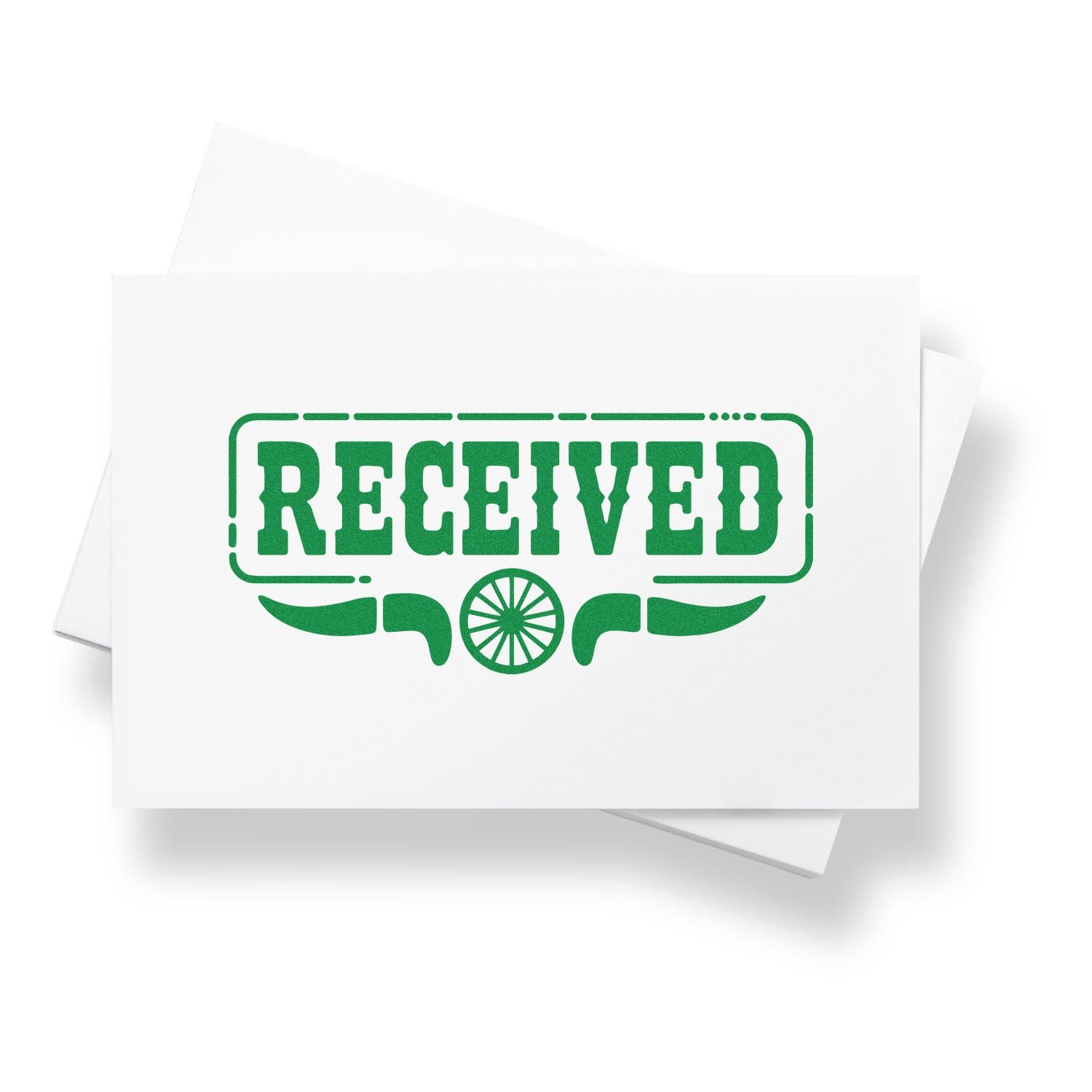 Green Received rubber stamp design for office mail, document processing, and shipping approvals.