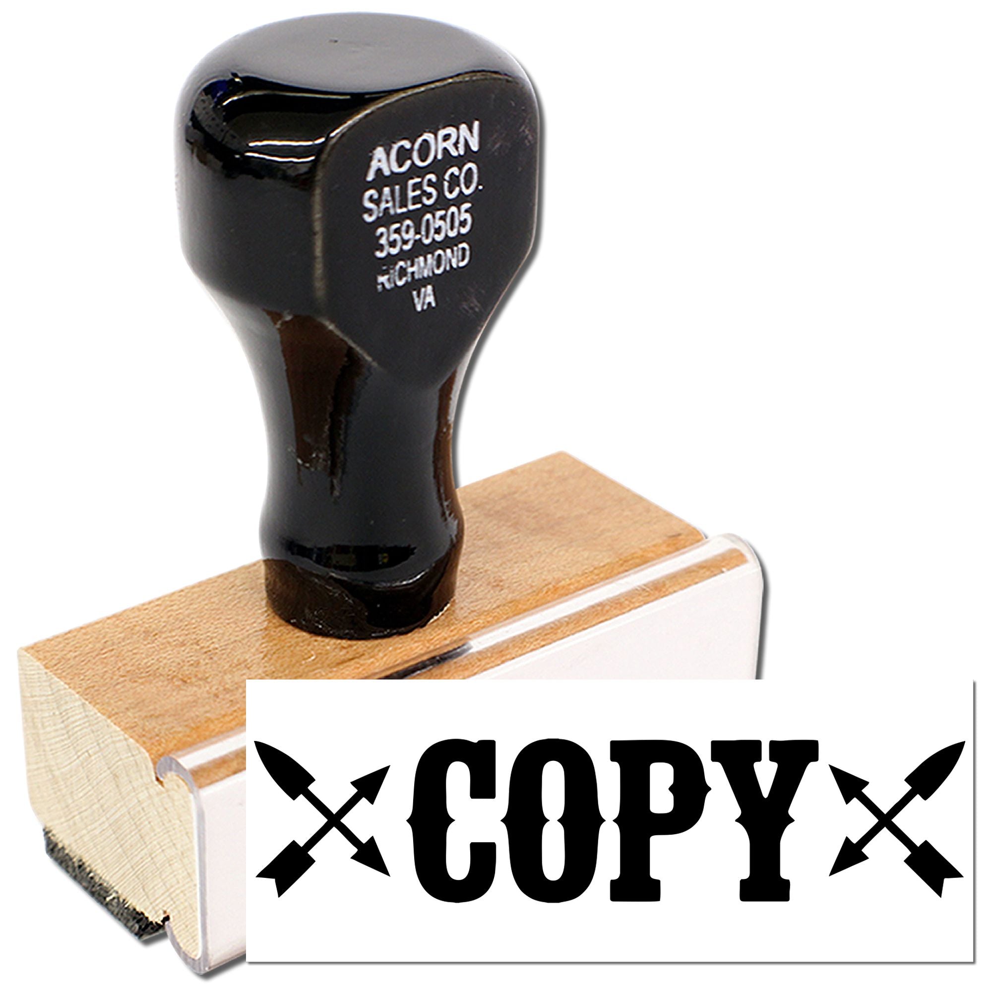 Copy rubber stamp with arrows for marking duplicate documents in office and business paperwork.