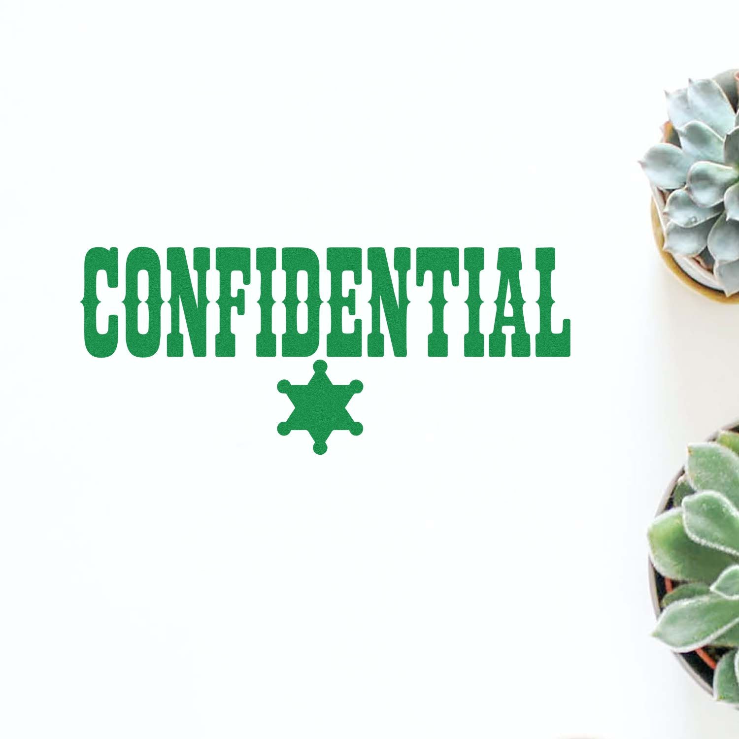 Confidential rubber stamp design with sheriff star icon in green for marking sensitive documents