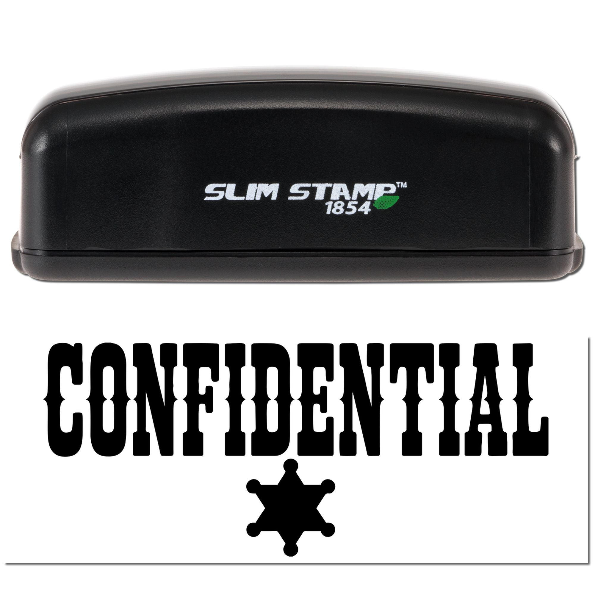 Slim Stamp 1854 self-inking rubber stamp with CONFIDENTIAL imprint for office document security.