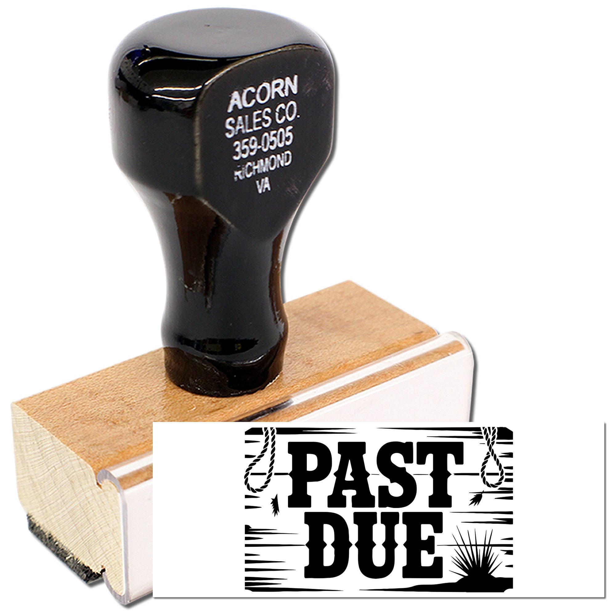 Past due rubber stamp for invoices, with custom Acorn Sales Co. business address in Richmond, VA.