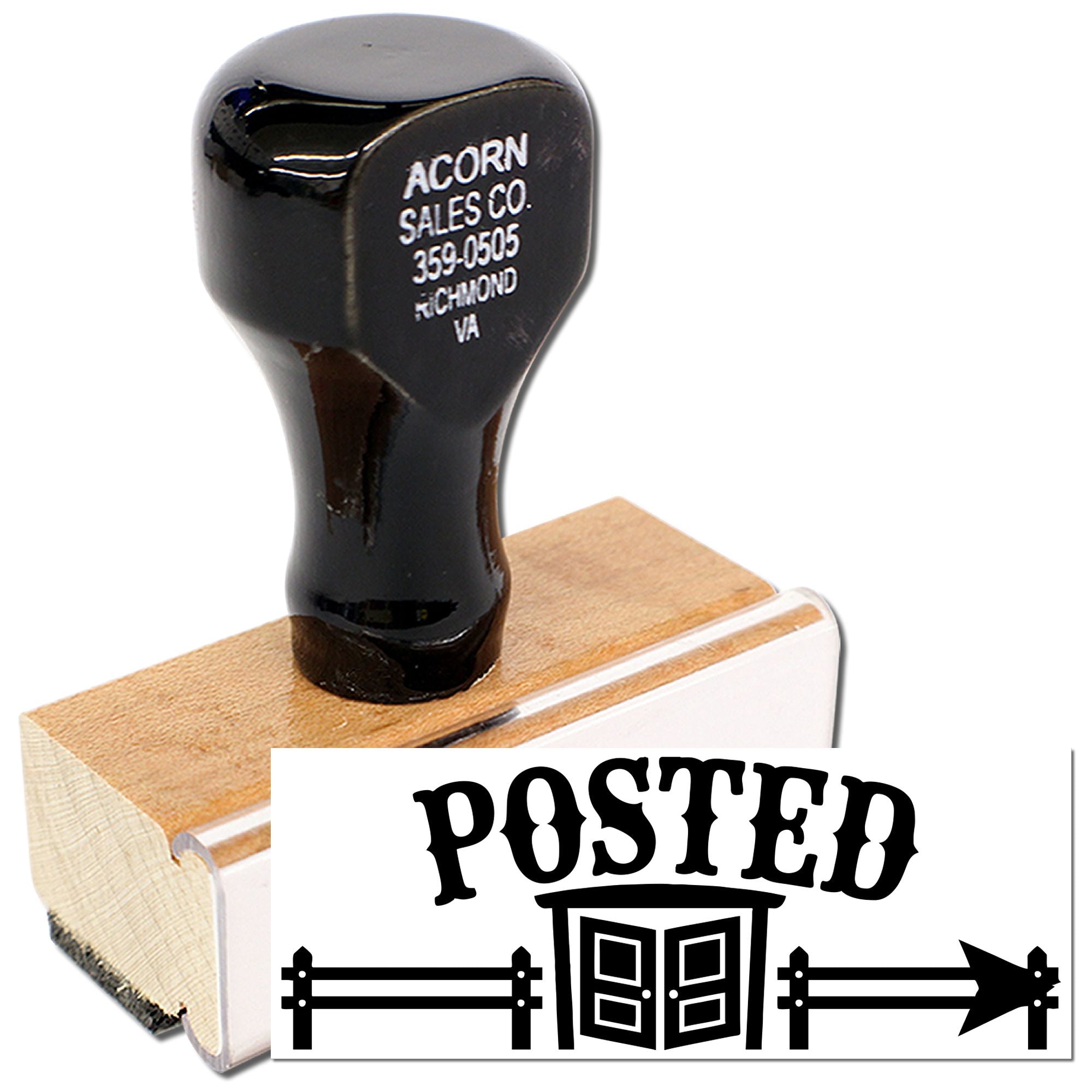 Custom wooden rubber stamp with Posted design for business notices, mailings, and storefront signage