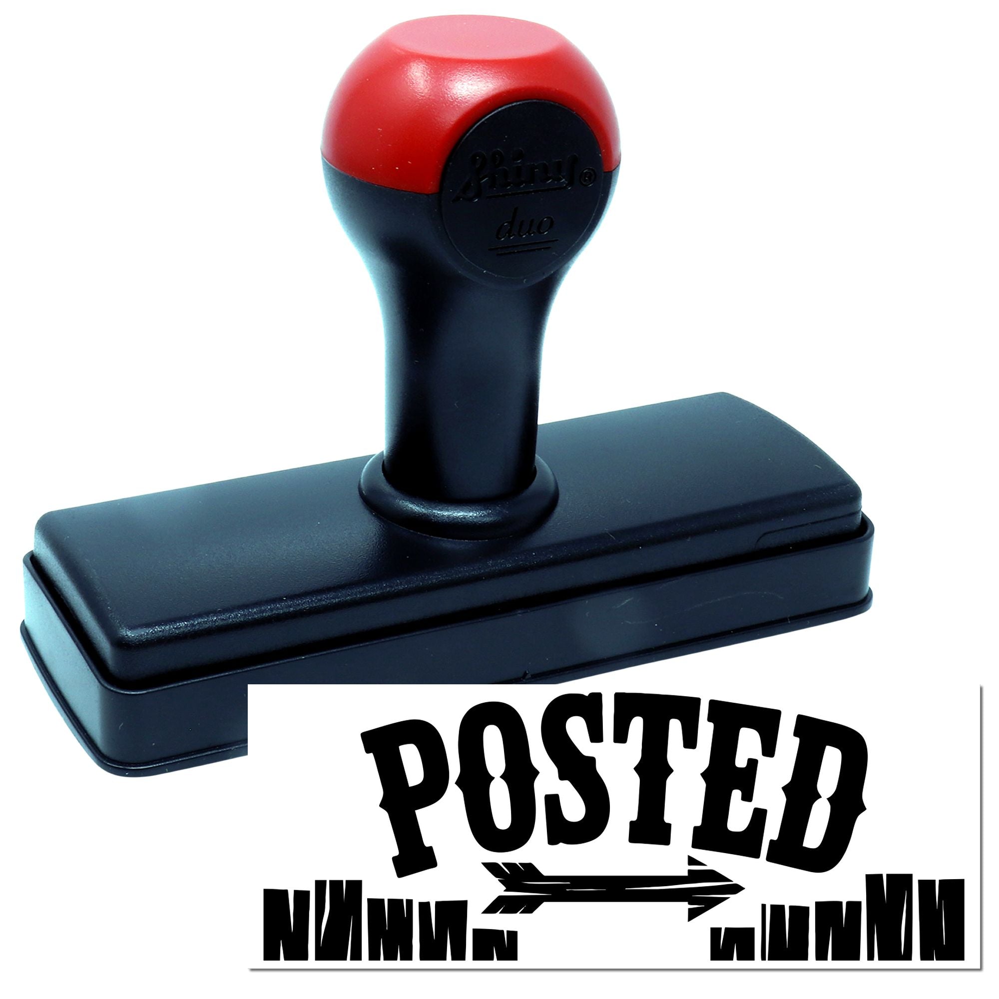Self-inking rubber stamp with bold POSTED imprint, ideal for office mail processing and document approval.