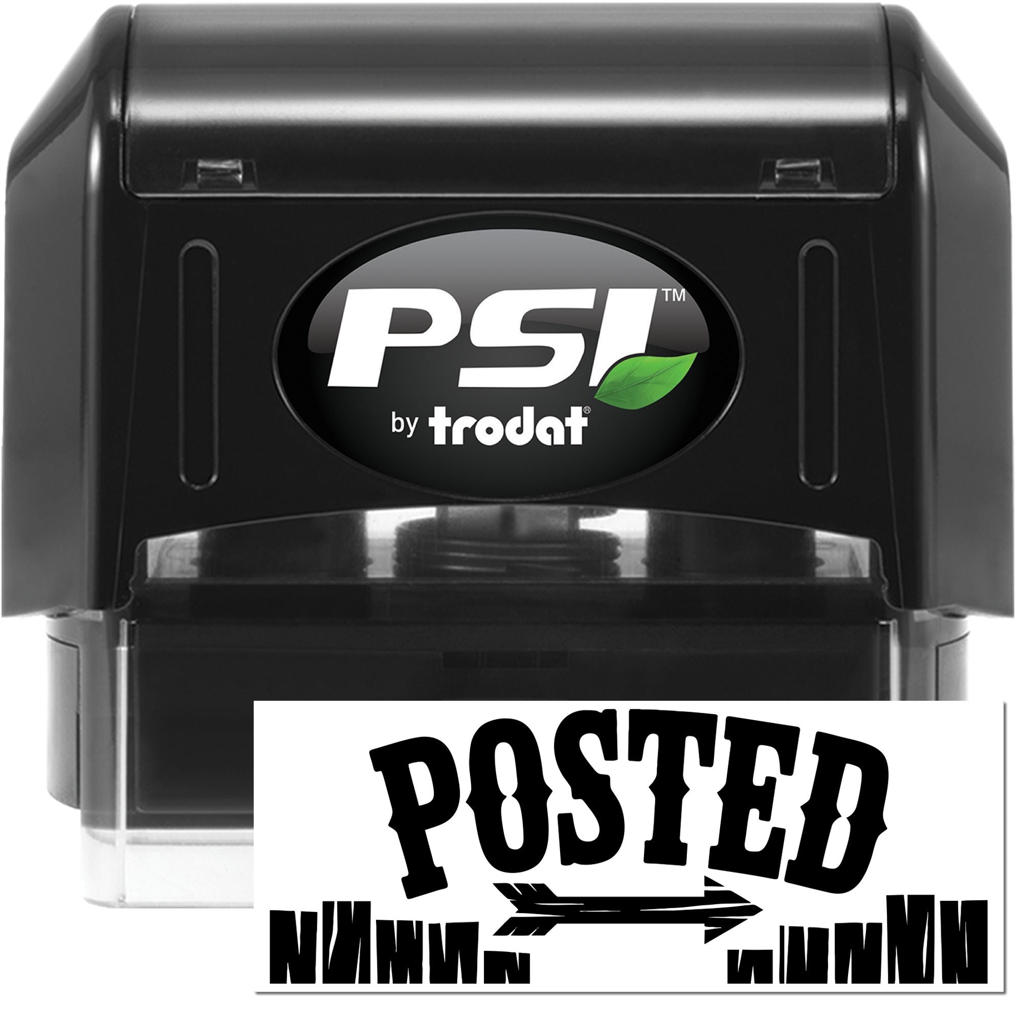 PSI by Trodat self-inking rubber stamp with POSTED imprint for office mail, document approval, and processing.
