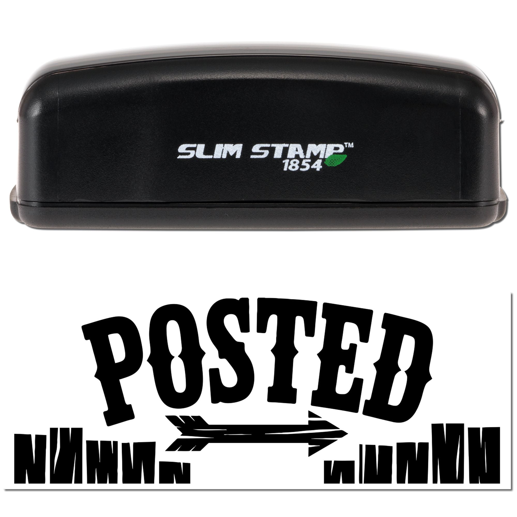 Slim Stamp 1854 rubber stamp with POSTED arrow impression for mailing, shipping, and office labeling