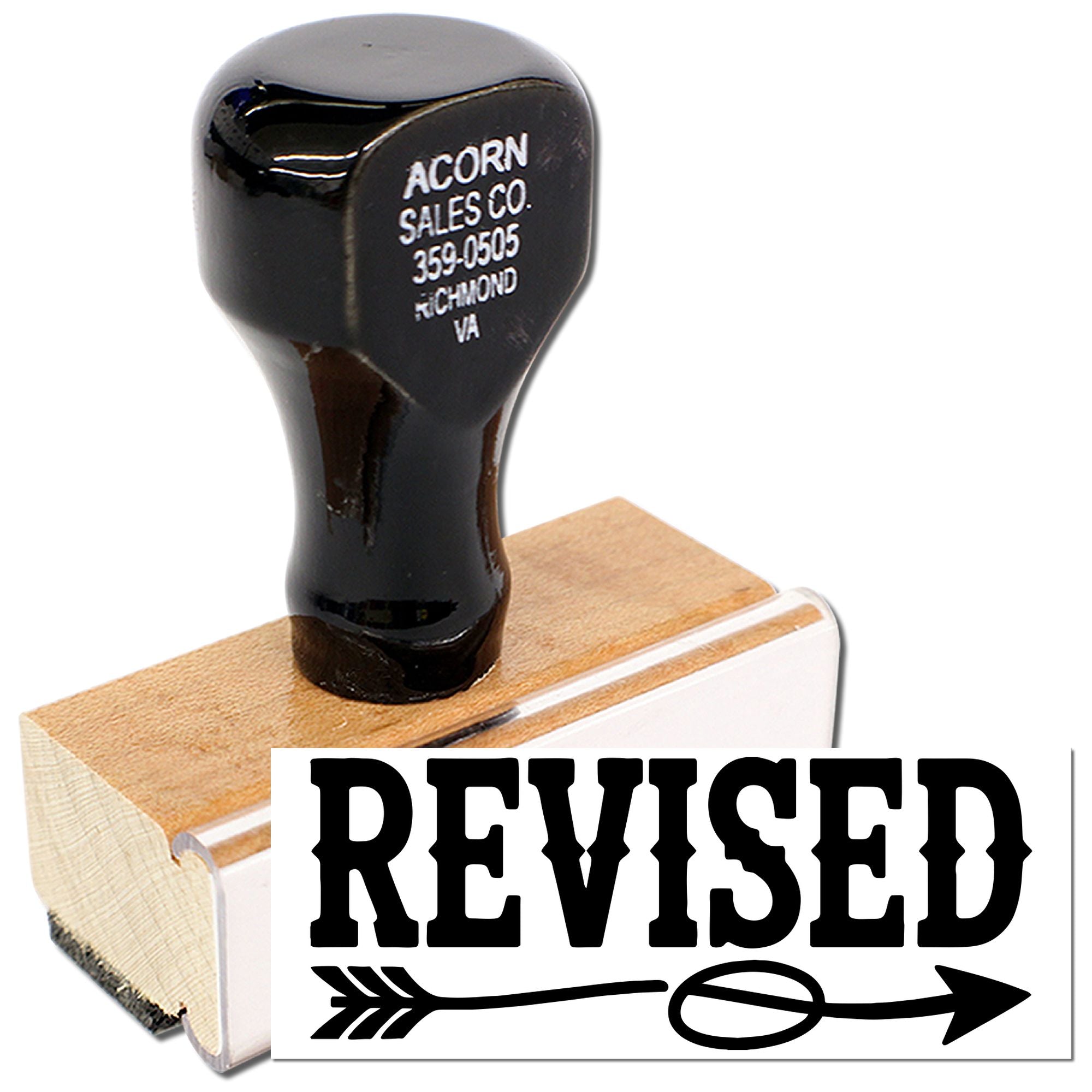 REVISED rubber stamp for marking edited documents, revisions, and office approvals.