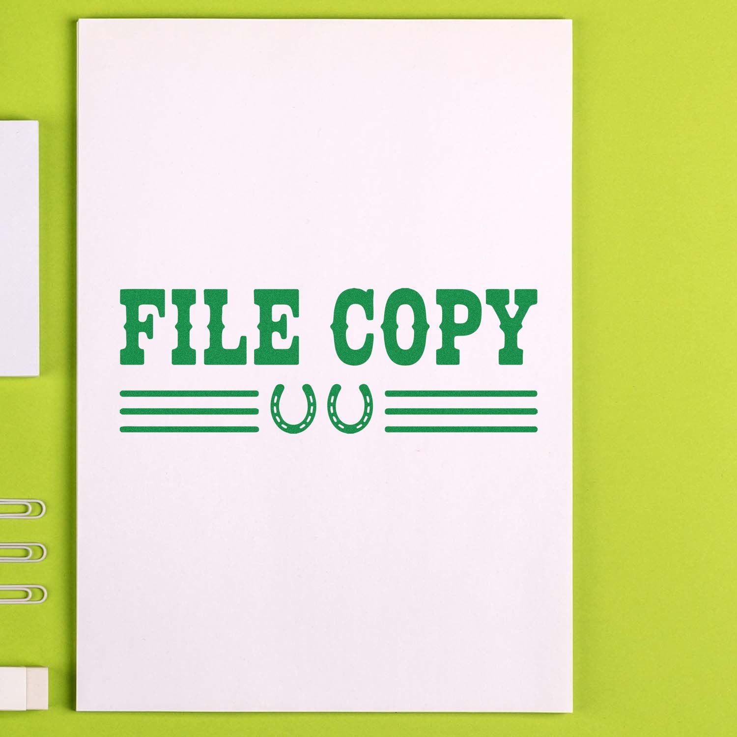 File copy rubber stamp design on paper for office document labeling and records management.