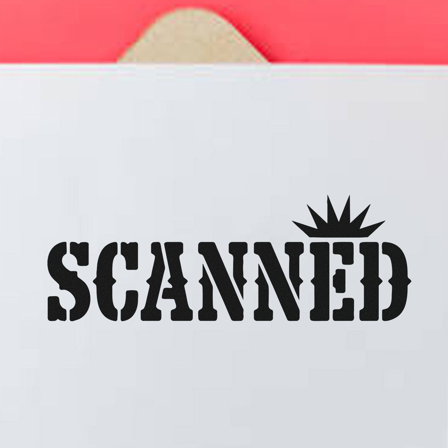 Scanned rubber stamp imprint on envelope for document processing and mail sorting.