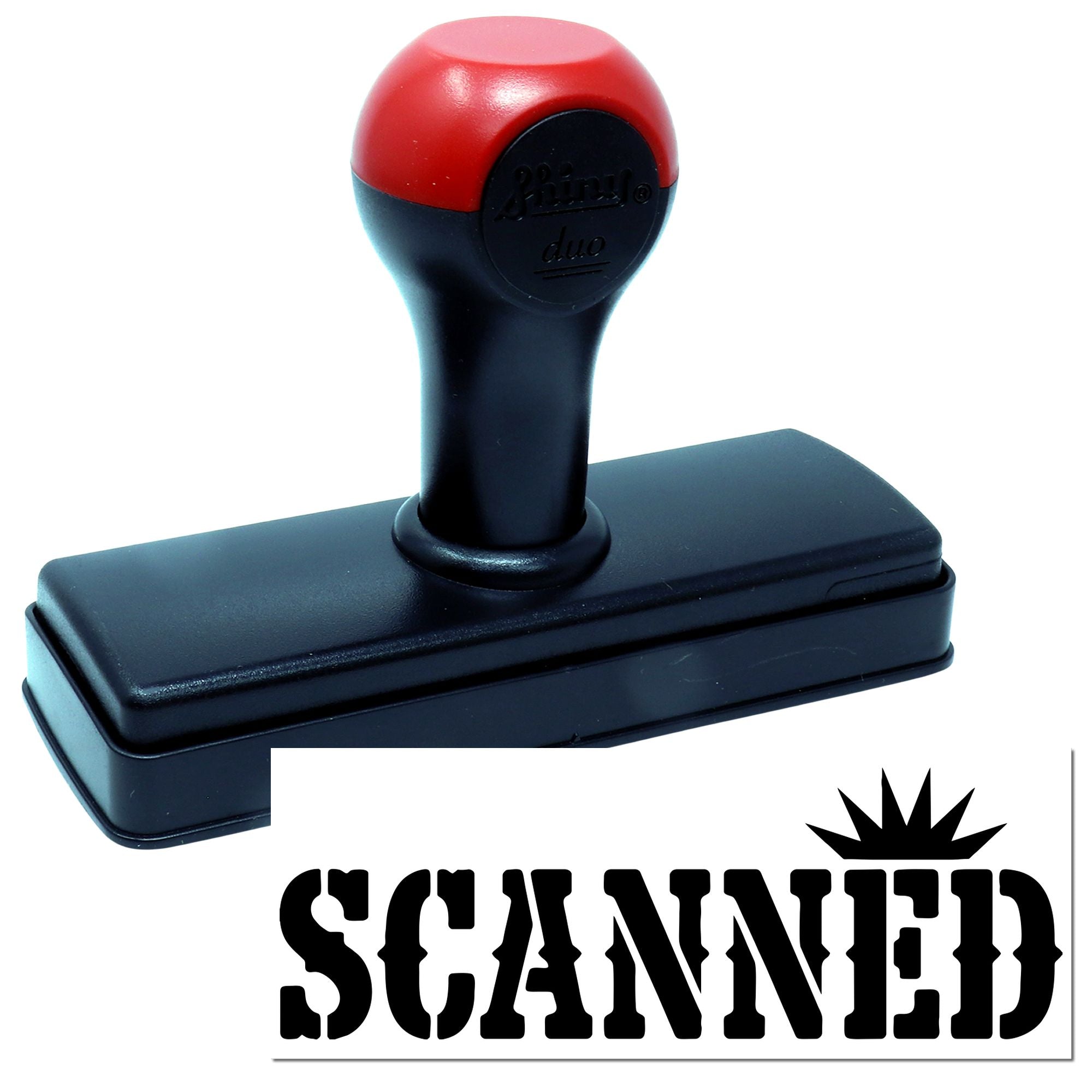 Self-inking rubber stamp with Scanned impression, ideal for office document processing and archiving.